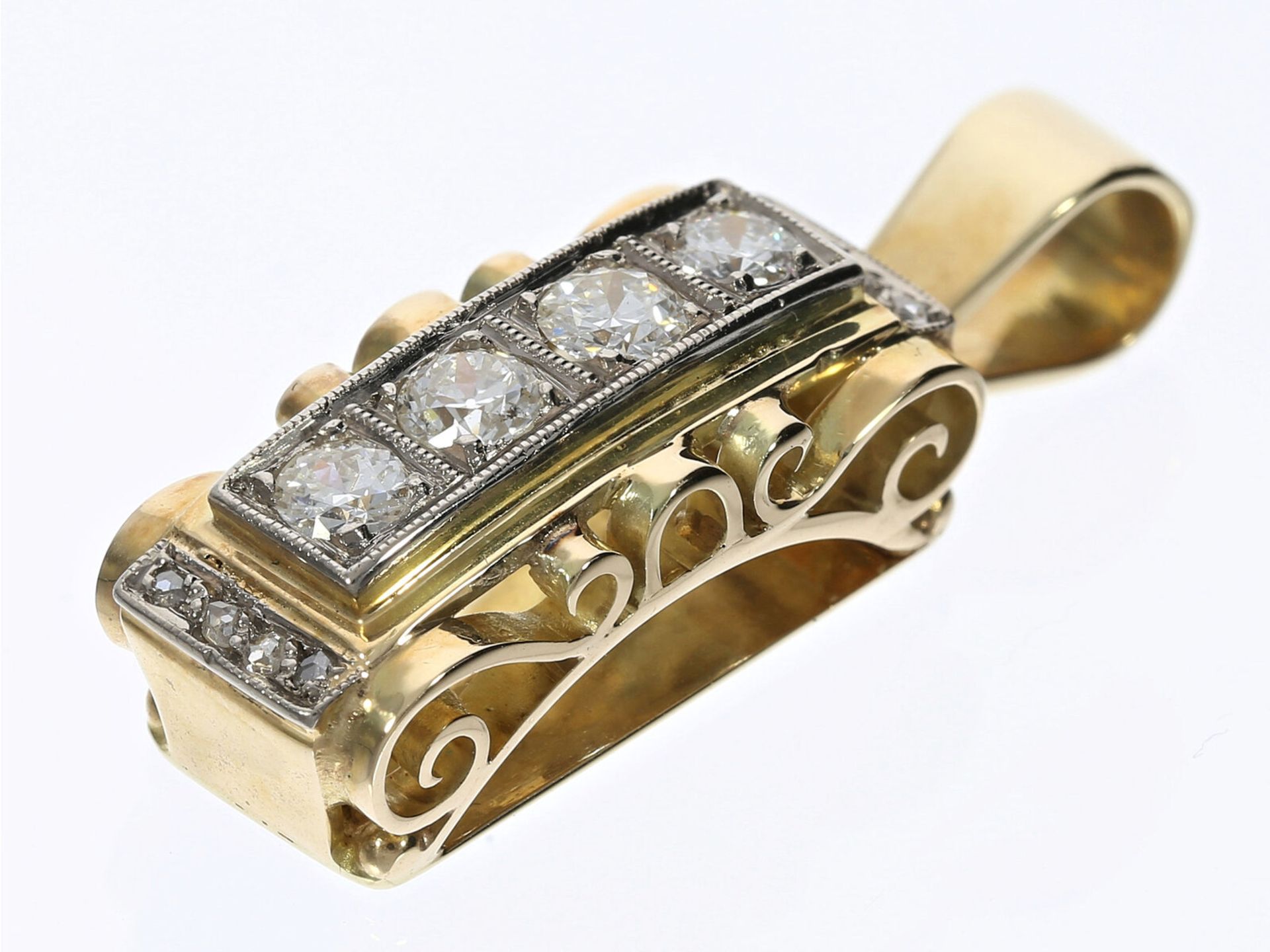 Anhänger: antiker/vintage Goldschmiedeanhänger mit feinen Altschliff-Diamanten und Diamantrosen - Bild 2 aus 2