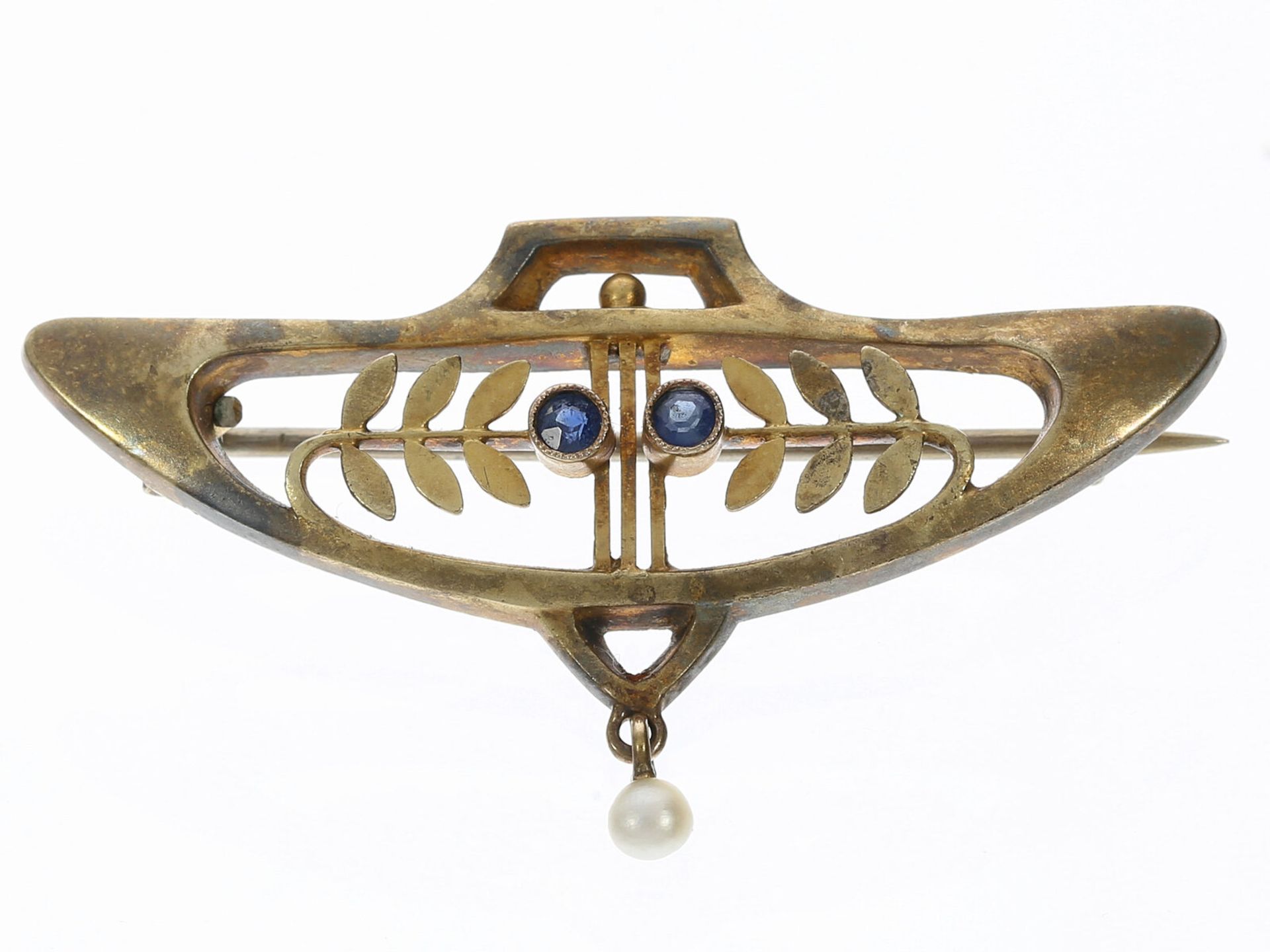 Brosche/Nadel: zierliche filigran gearbeitete antike Brosche, Jugendstil um 1900, 14K Gold