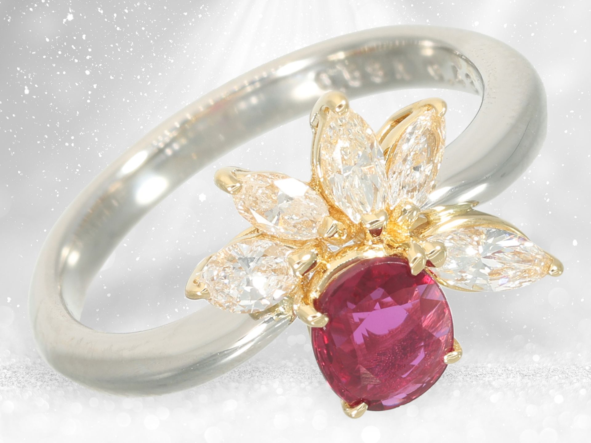 High-quality platinum ring with ruby and diamonds, finest quality, ruby 0.534ct "NO HEAT" - Image 4 of 5