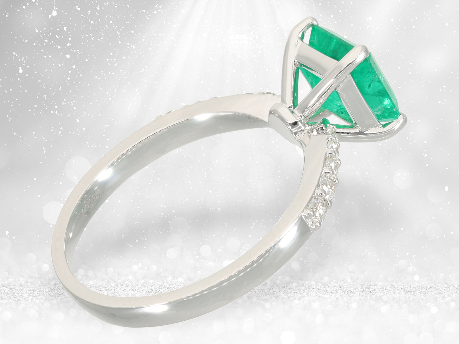 Fine white gold emerald/brilliant-cut diamond goldsmith ring, approx. 1.6ct - Image 4 of 4