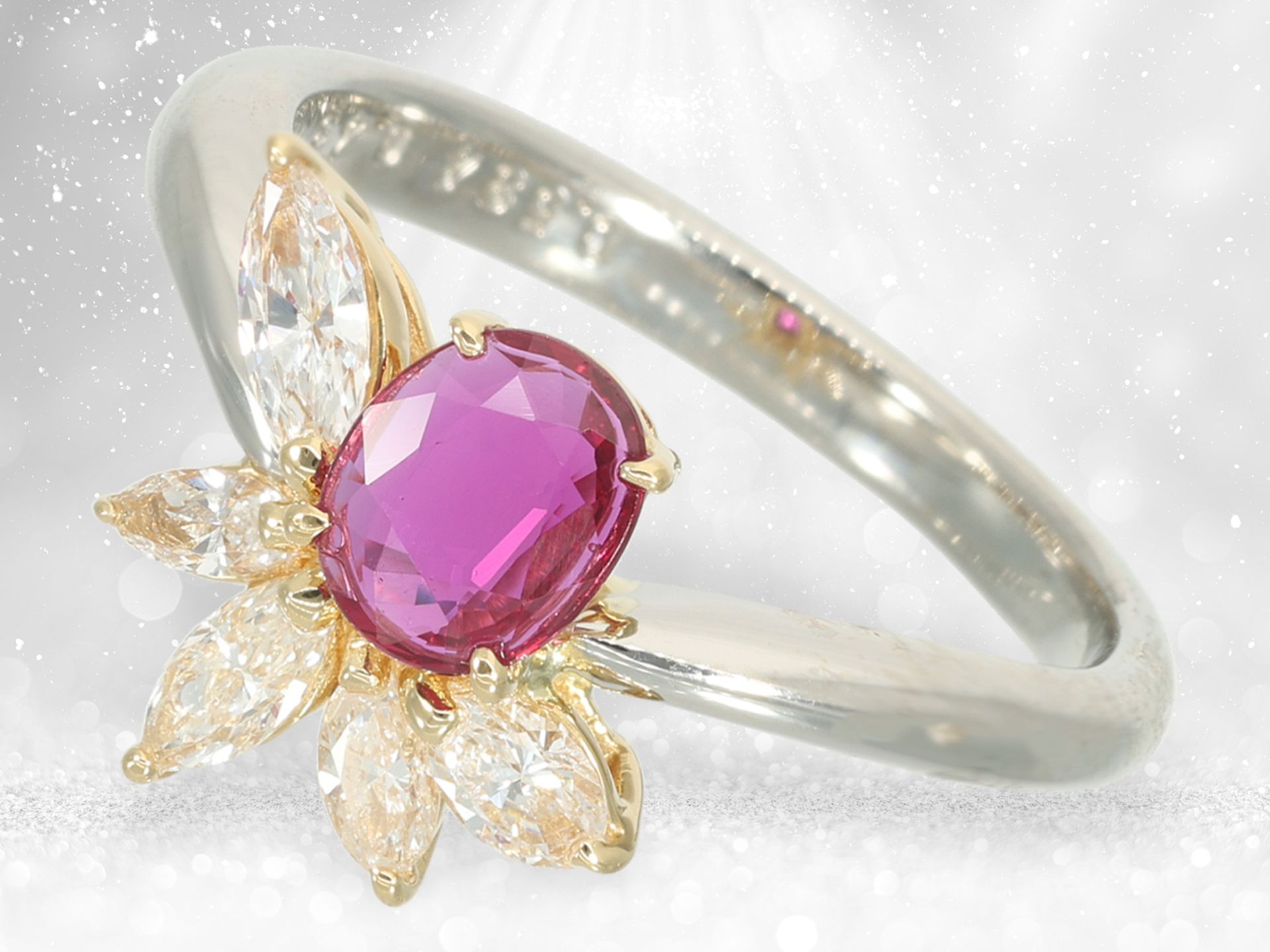 High-quality platinum ring with ruby and diamonds, finest quality, ruby 0.534ct "NO HEAT" - Image 2 of 5