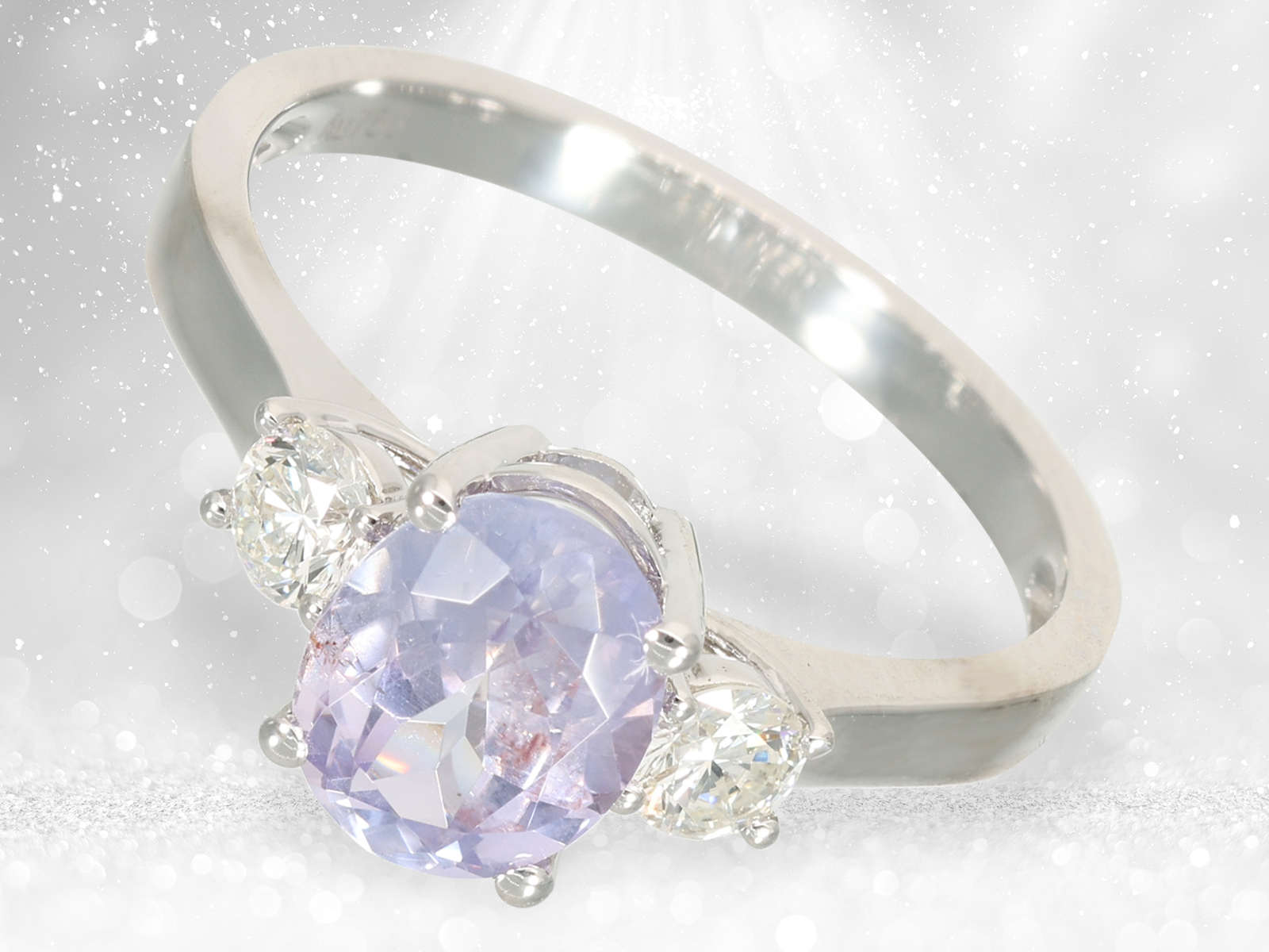 White gold Sapphire/brilliant-cut goldsmith ring with rare lavender sapphire of approx. 1.6ct - Image 3 of 4