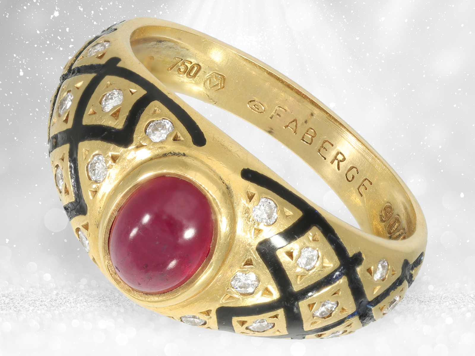 Rare vintage ruby/brilliant-cut diamond ring, FABERGÉ JEWELLERY by VICTOR MAYER