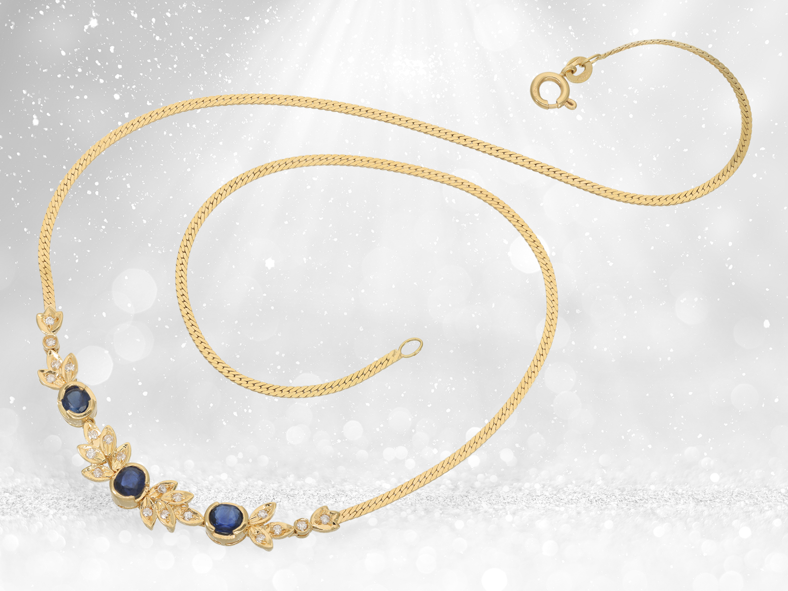 Finely crafted sapphire/brilliant-cut diamond centre piece necklace, 18K gold - Image 2 of 4