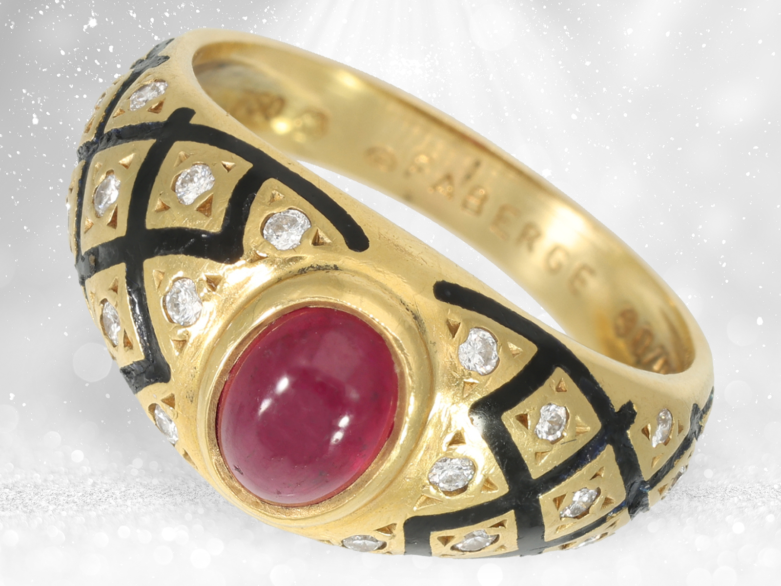 Rare vintage ruby/brilliant-cut diamond ring, FABERGÉ JEWELLERY by VICTOR MAYER - Image 3 of 5