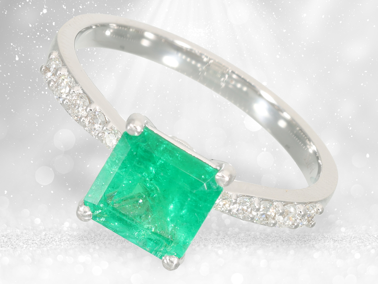 Fine white gold emerald/brilliant-cut diamond goldsmith ring, approx. 1.6ct - Image 3 of 4