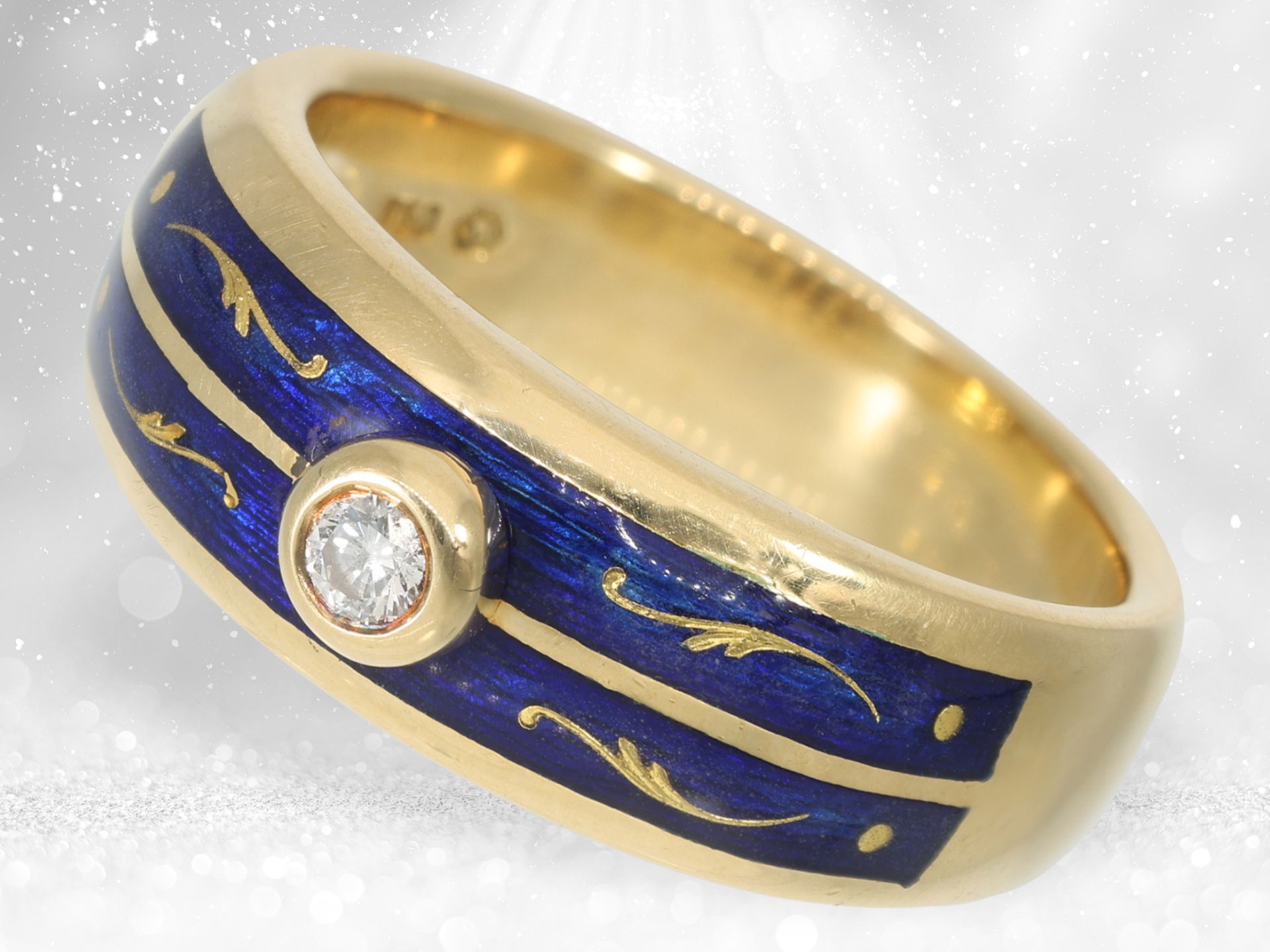 Hochwertiger und seltener limitierter Gold/Emaille-Ring mit Brillant, Fabergé by Victor Mayer, inter - Bild 3 aus 4