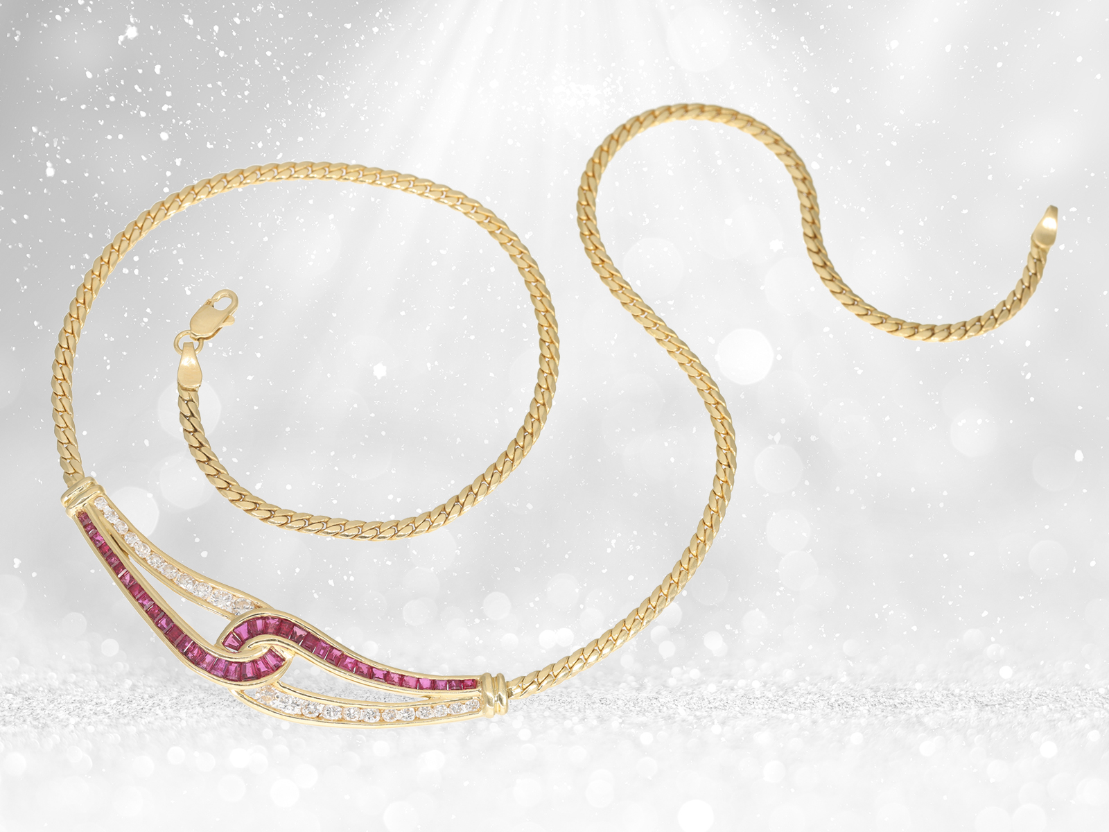 Necklace: high-quality vintage brand jewellery by Bucherer, finest rubies and brilliant-cut diamonds