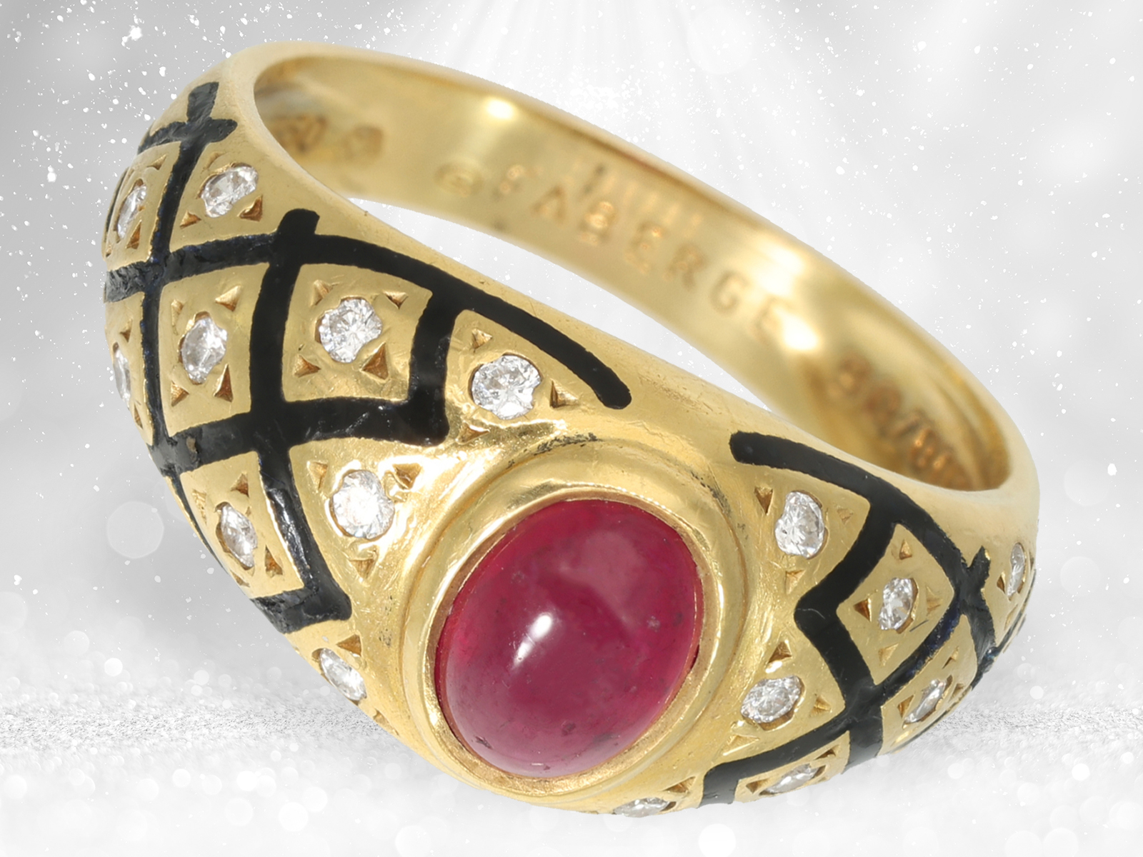 Rare vintage ruby/brilliant-cut diamond ring, FABERGÉ JEWELLERY by VICTOR MAYER - Image 4 of 5