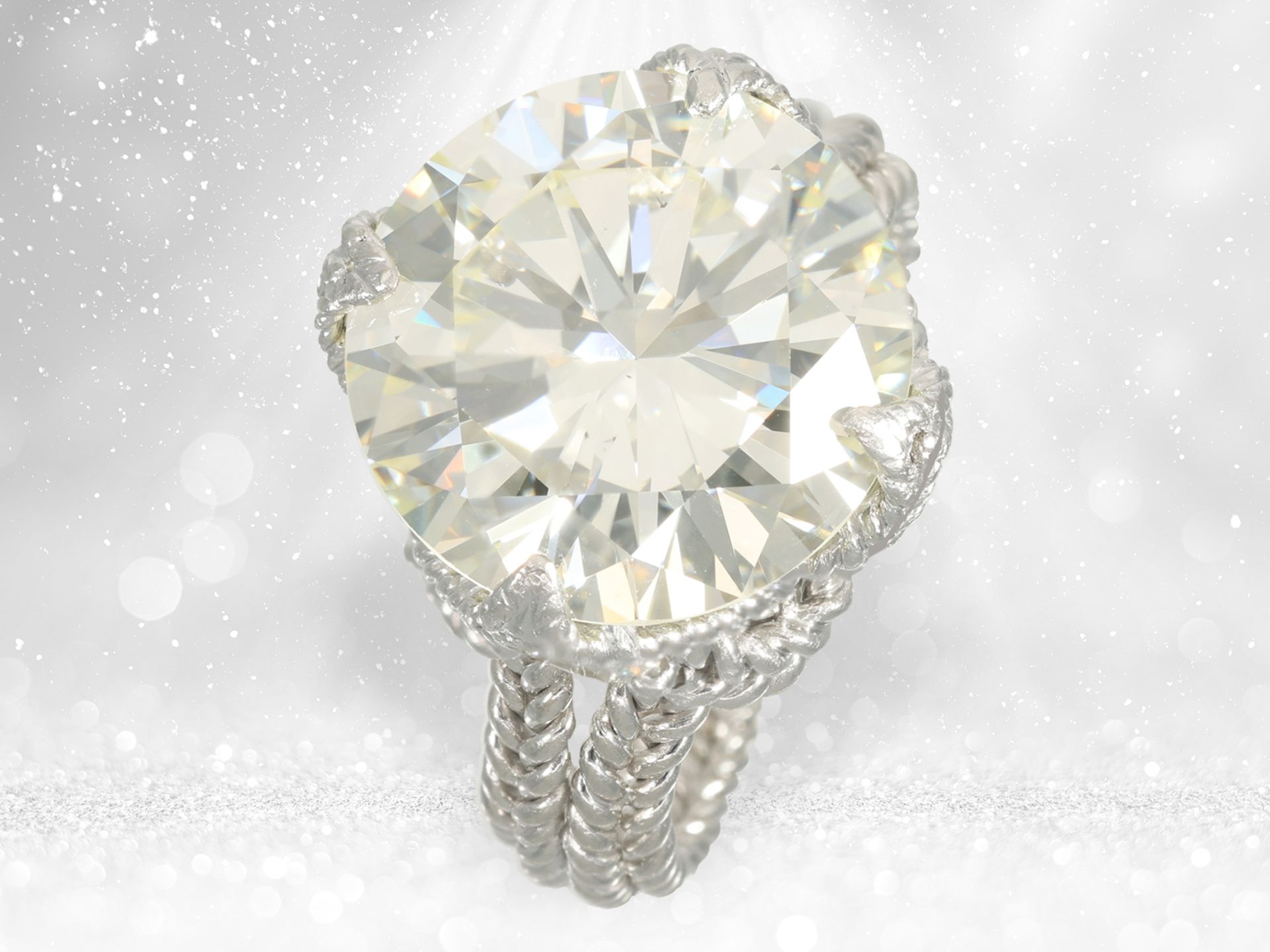 Ring: extremely rare vintage/antique designer ring, brilliant-cut diamond of 10.63ct, Pierre Sterlé