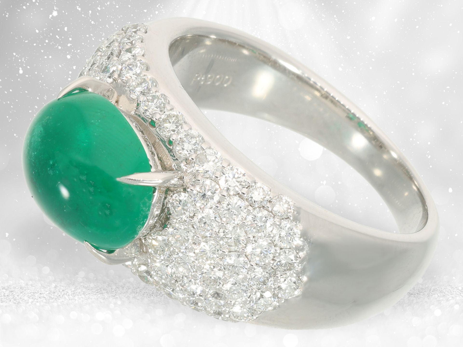 Ring: exclusive platinum ring with emerald and brilliant-cut diamonds "Cocktail Ring", like new - Image 2 of 5