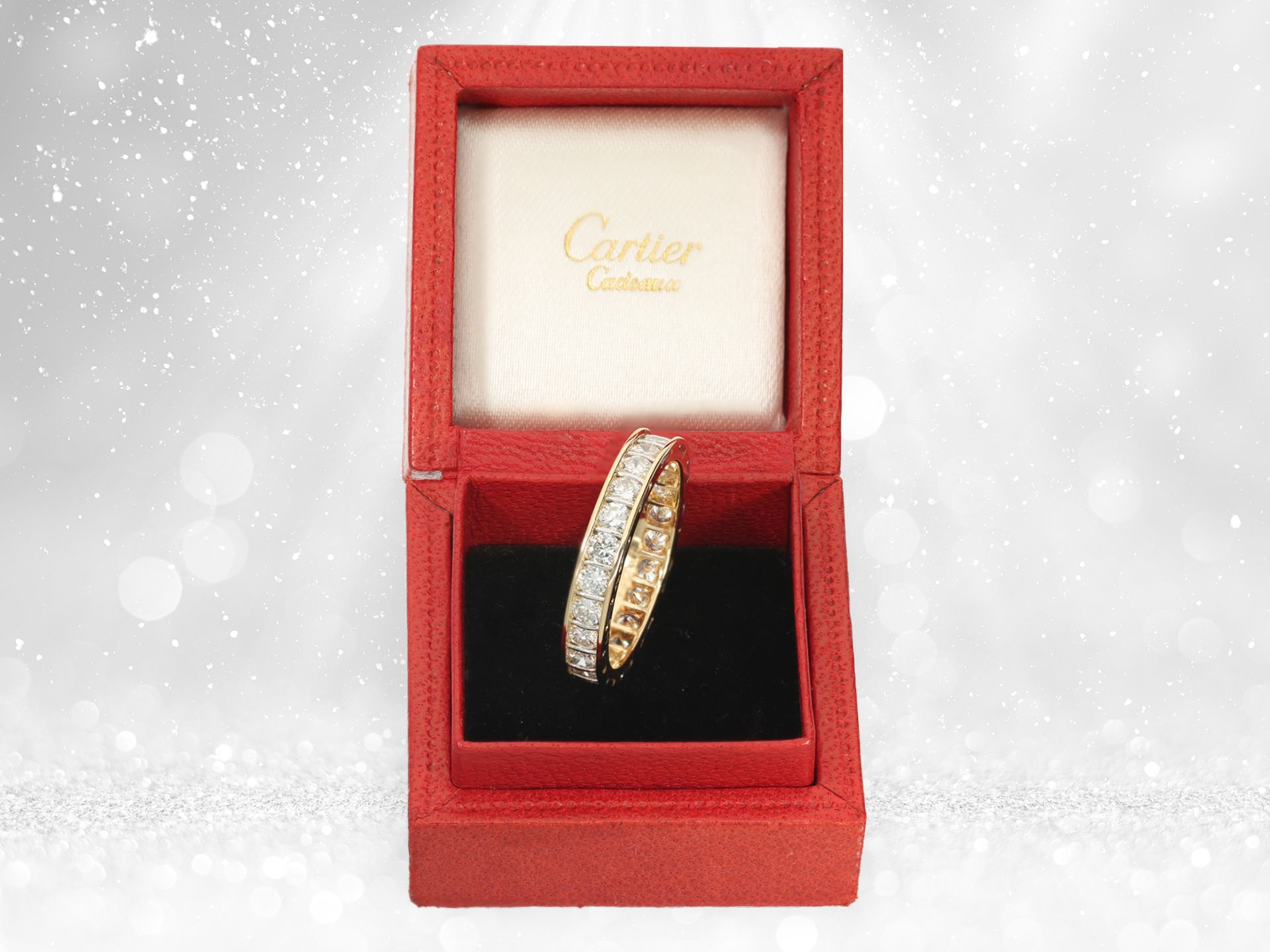 Luxuriöser vintage Memoirering von Cartier, feinster Brillantbesatz von ca. 1,92ct, mit Box - Bild 5 aus 6