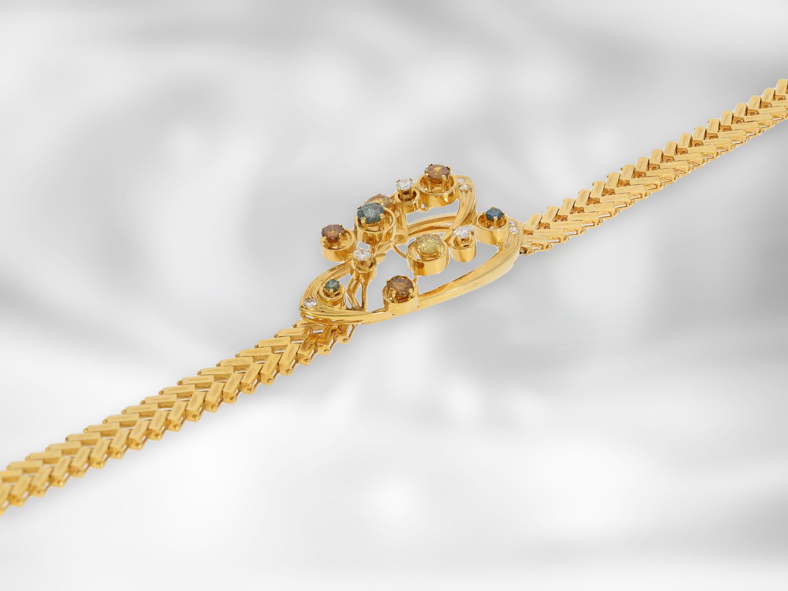 Bracelet: gold, formerly expensive vintage designer bracelet with coloured and white brilliant-cut d - Image 3 of 3