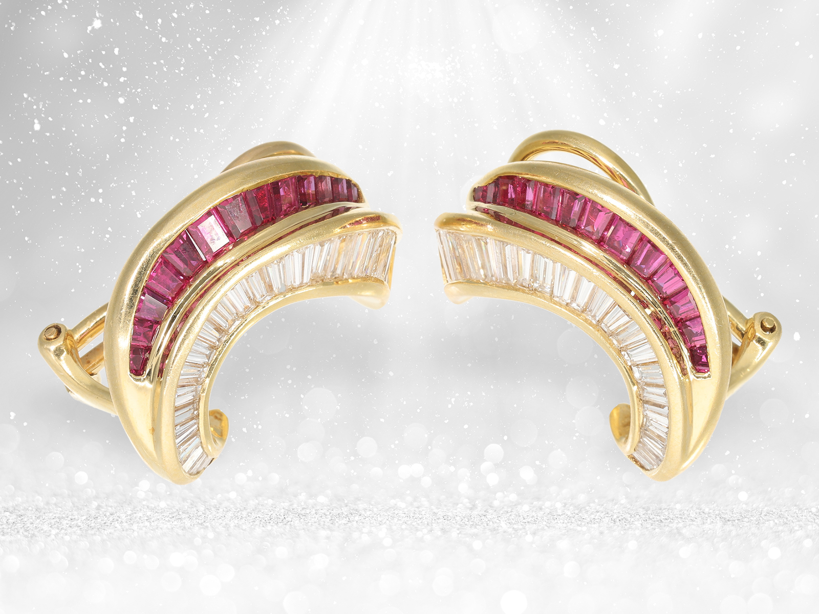Earrings: highly refined goldsmith earrings with rubies and diamonds - Image 4 of 4