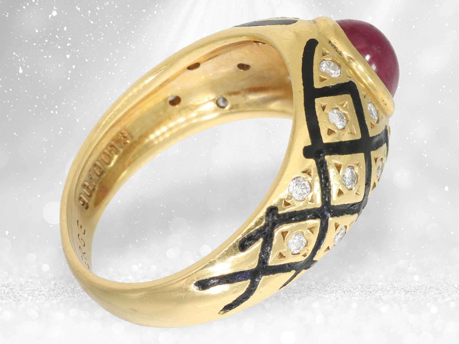 Rare vintage ruby/brilliant-cut diamond ring, FABERGÉ JEWELLERY by VICTOR MAYER - Image 5 of 5