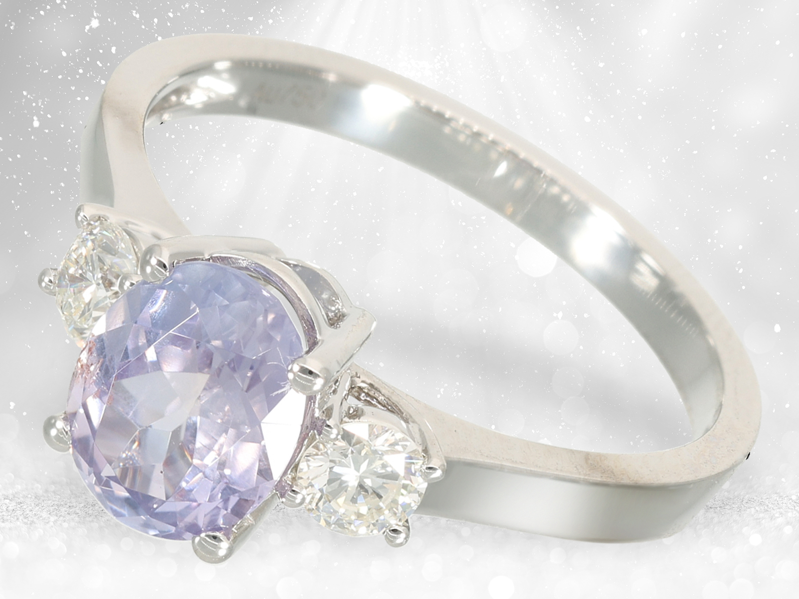 White gold Sapphire/brilliant-cut goldsmith ring with rare lavender sapphire of approx. 1.6ct