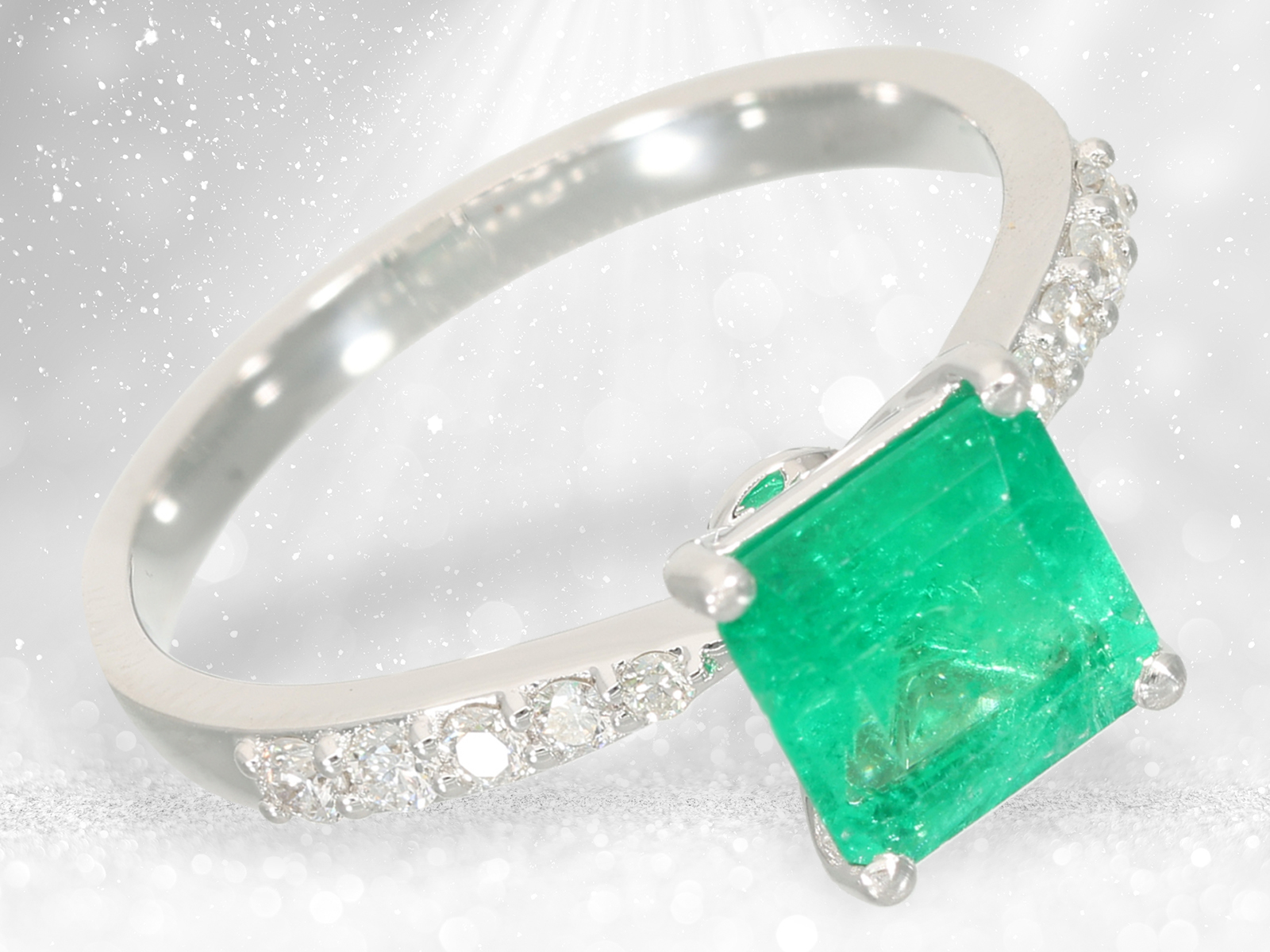 Fine white gold emerald/brilliant-cut diamond goldsmith ring, approx. 1.6ct - Image 2 of 4