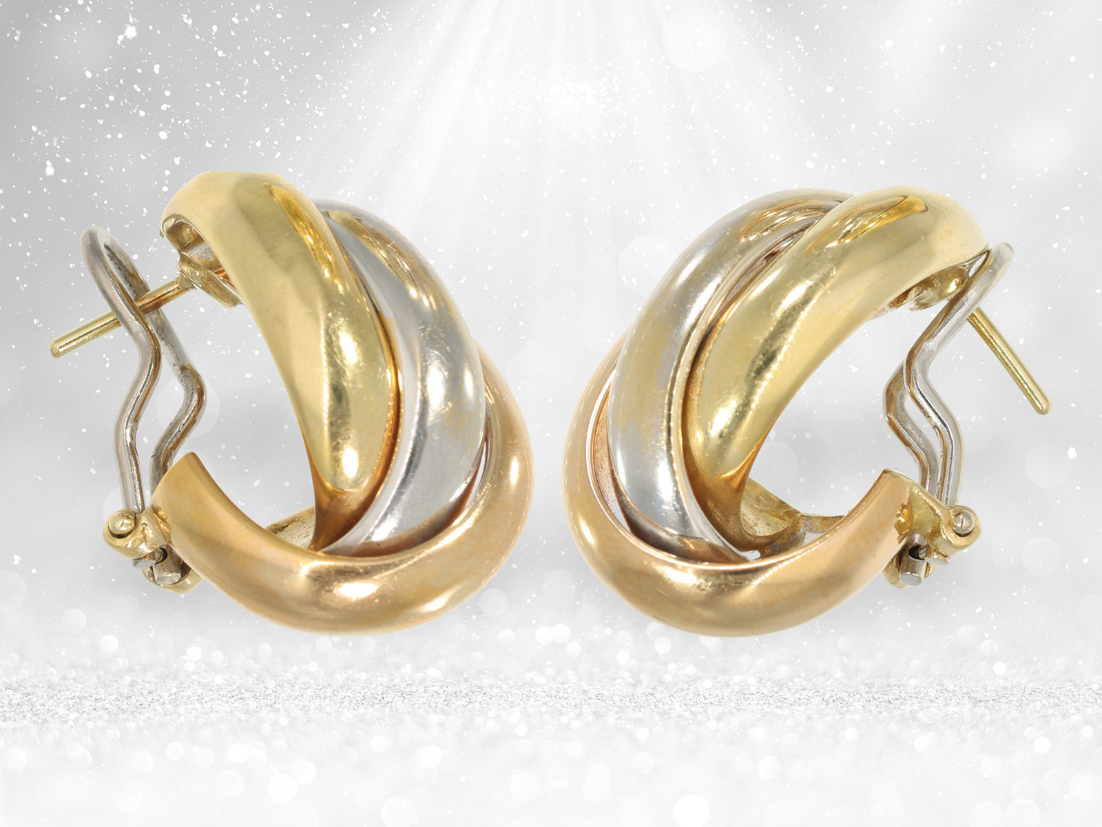 Earrings: exceptional, large vintage tricolour earrings, 18K gold - Image 4 of 4