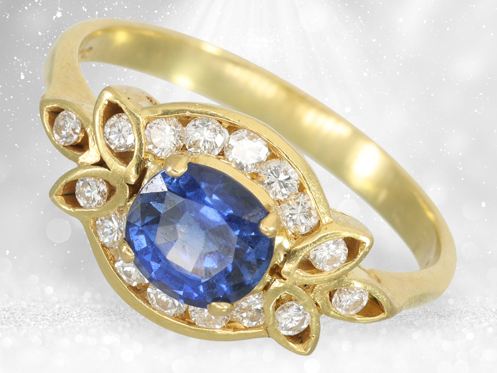 Filigree sapphire/brilliant-cut diamond goldsmith's bracelet with matching ring, 18K gold - Image 4 of 4