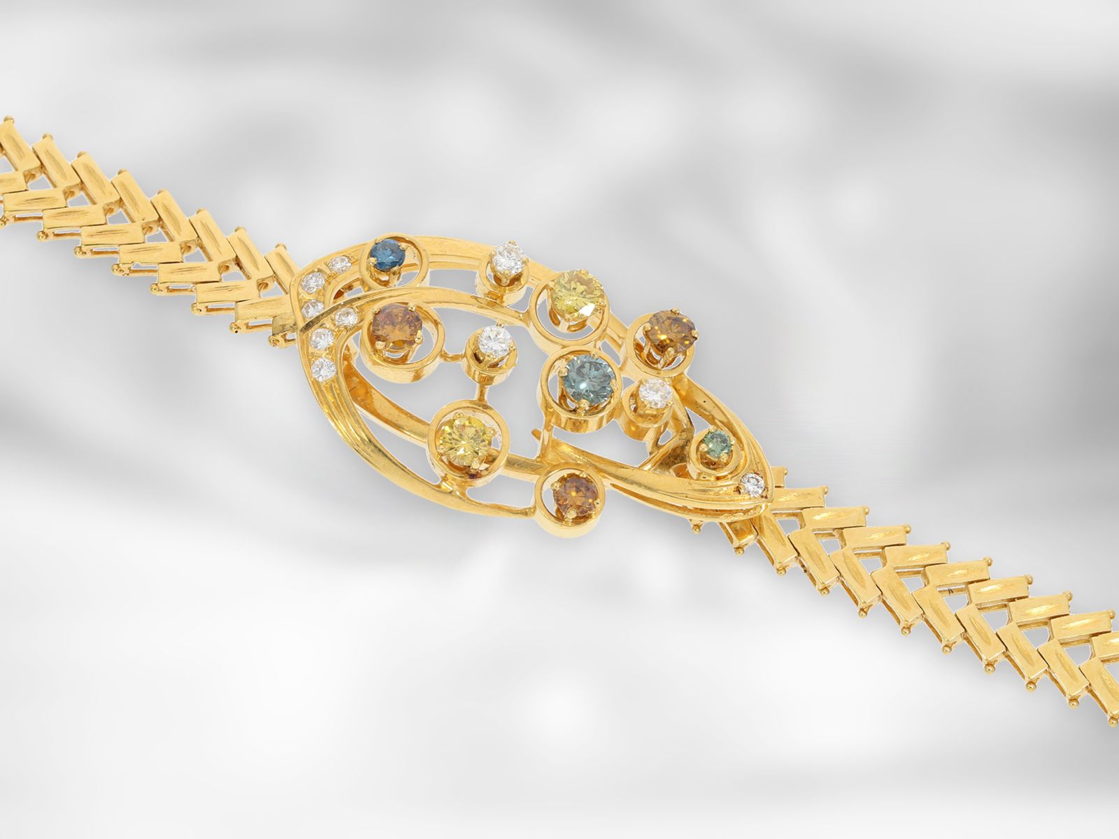 Bracelet: gold, formerly expensive vintage designer bracelet with coloured and white brilliant-cut d - Image 2 of 3