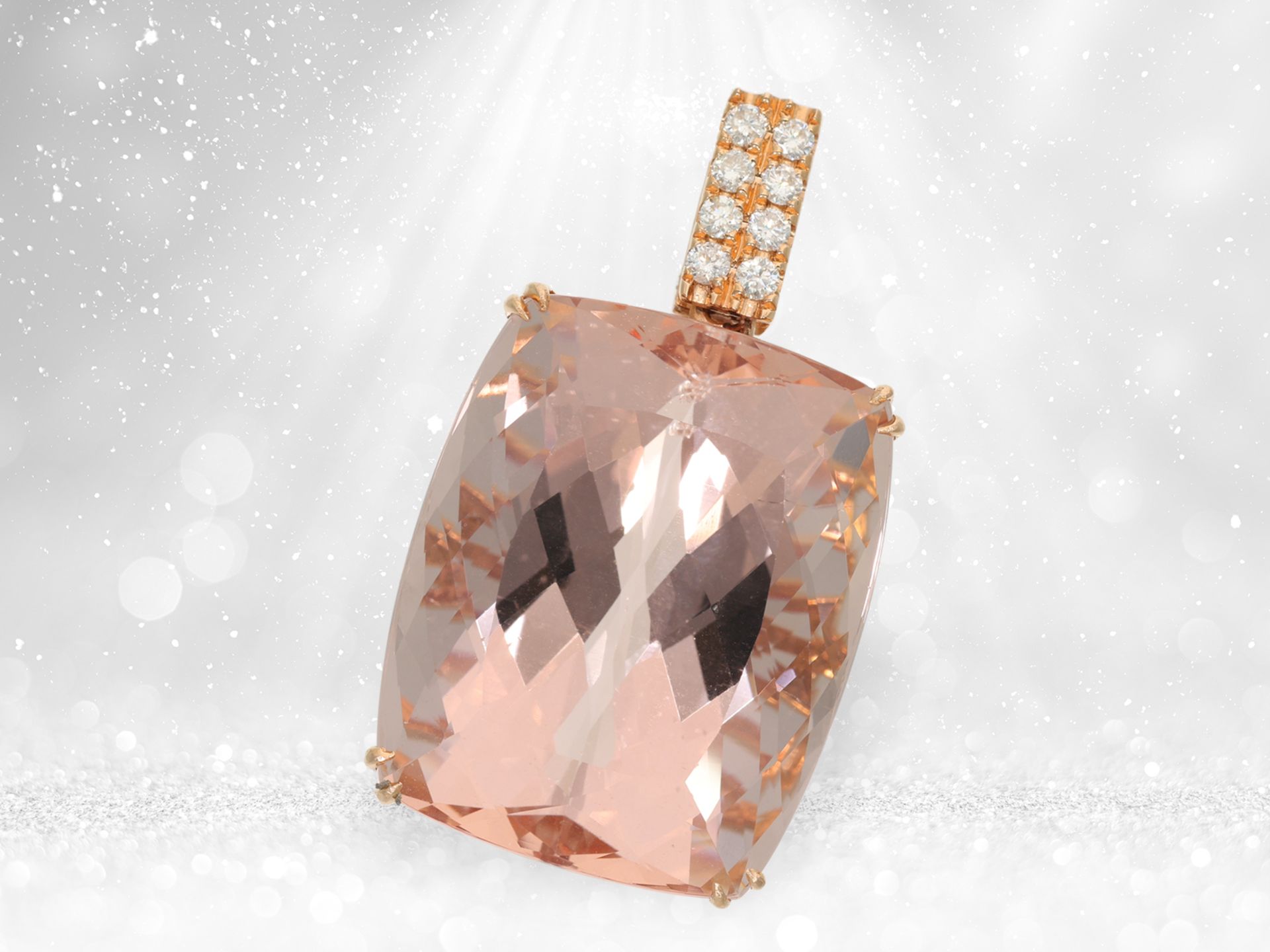 Pendant: exceptionally large and highly refined 65ct morganite