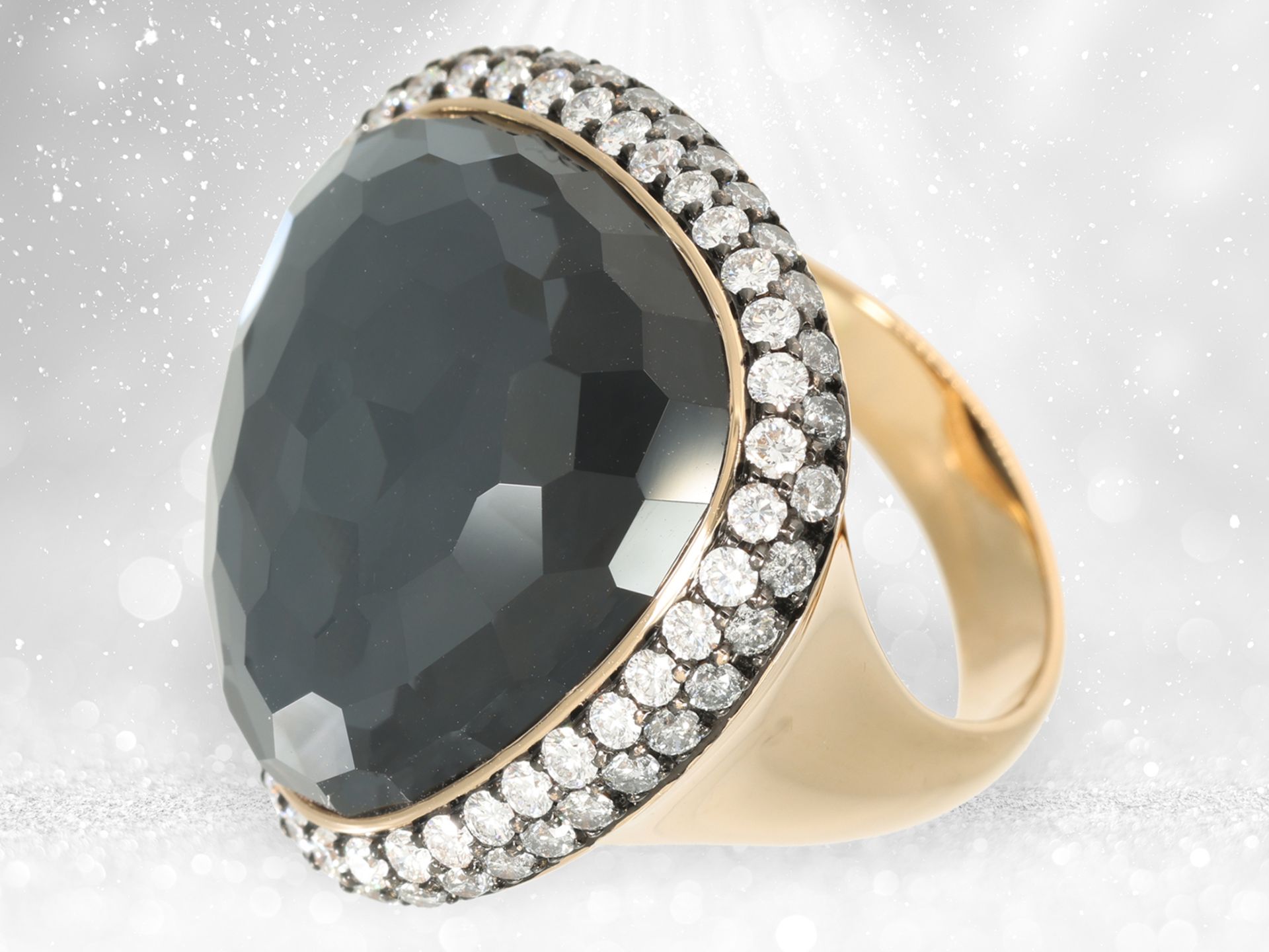 Expensive designer cocktail ring with abundant brilliant-cut diamonds and a quartz, handmade Brahmfe - Image 3 of 8