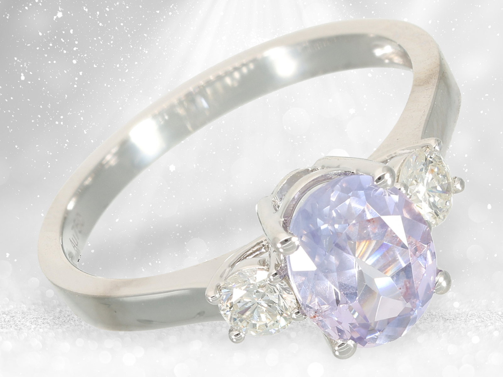 White gold Sapphire/brilliant-cut goldsmith ring with rare lavender sapphire of approx. 1.6ct - Image 4 of 4