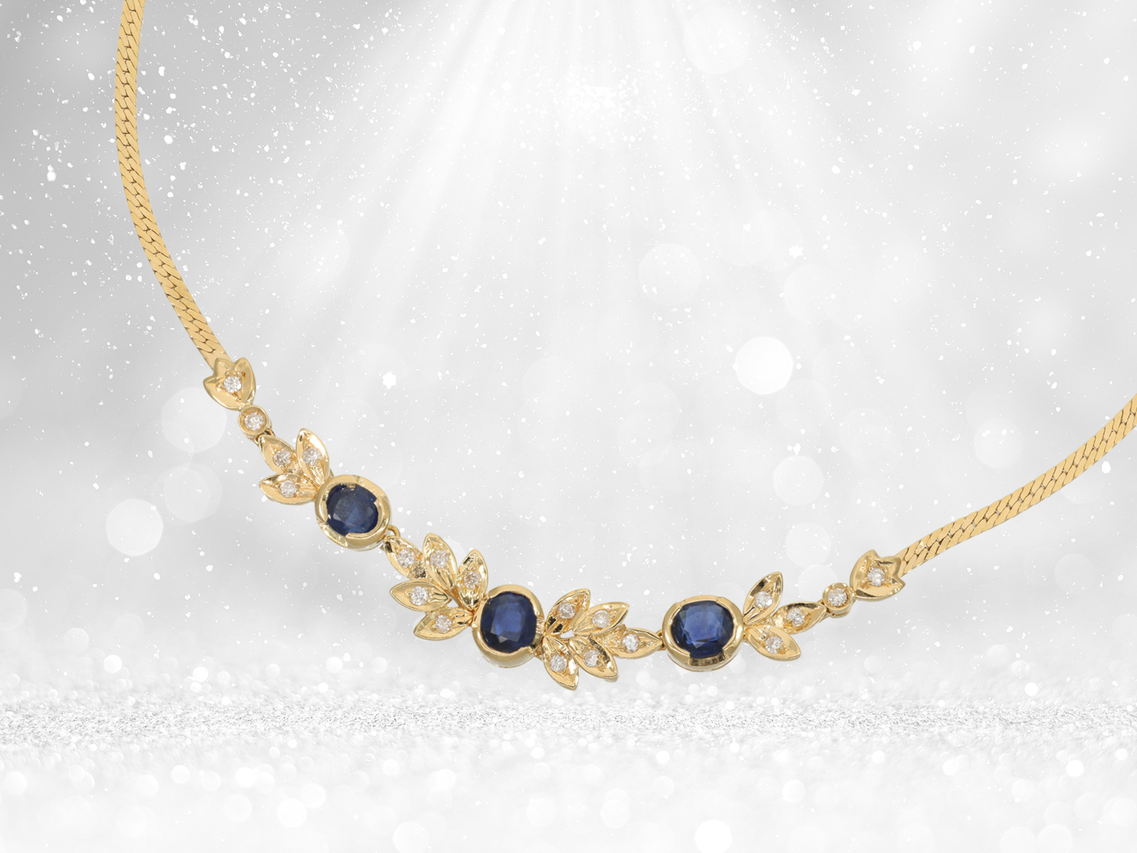 Finely crafted sapphire/brilliant-cut diamond centre piece necklace, 18K gold - Image 3 of 4