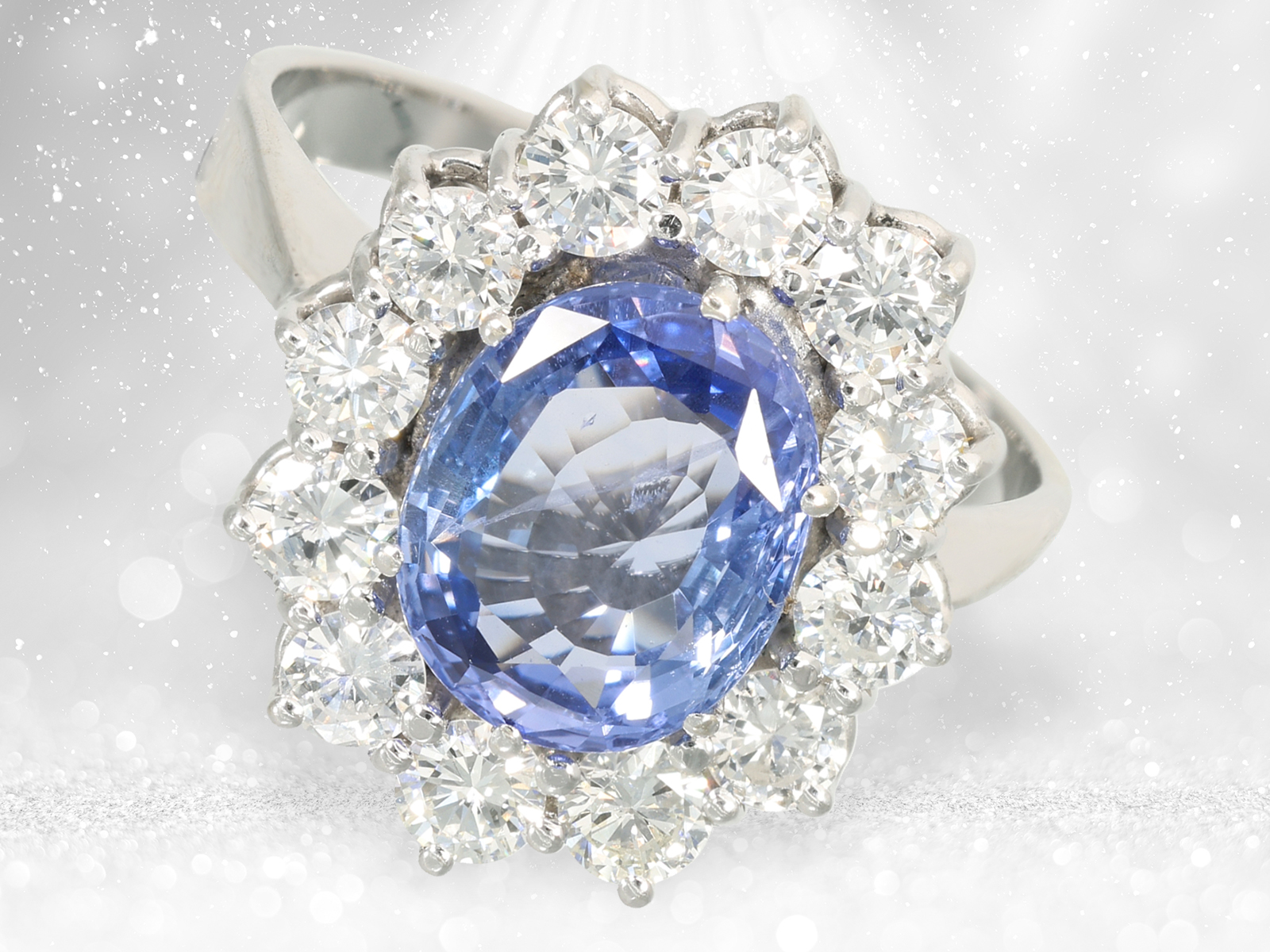 Very beautiful brilliant-cut diamond gold ring with a sapphire of approx. 3 ct - Image 3 of 5