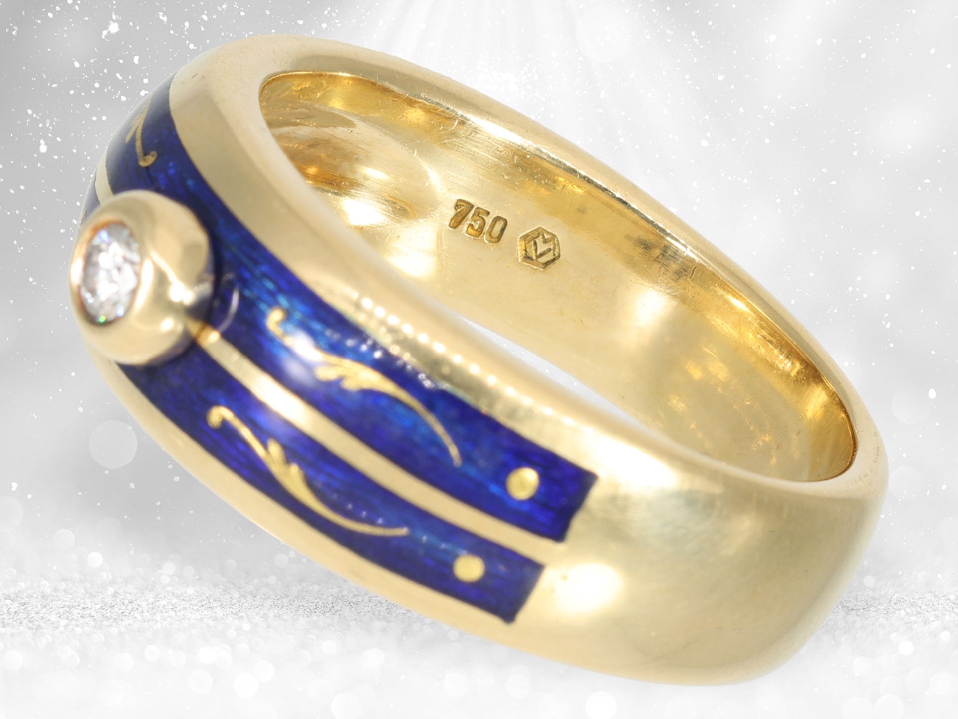 Hochwertiger und seltener limitierter Gold/Emaille-Ring mit Brillant, Fabergé by Victor Mayer, inter - Bild 4 aus 4