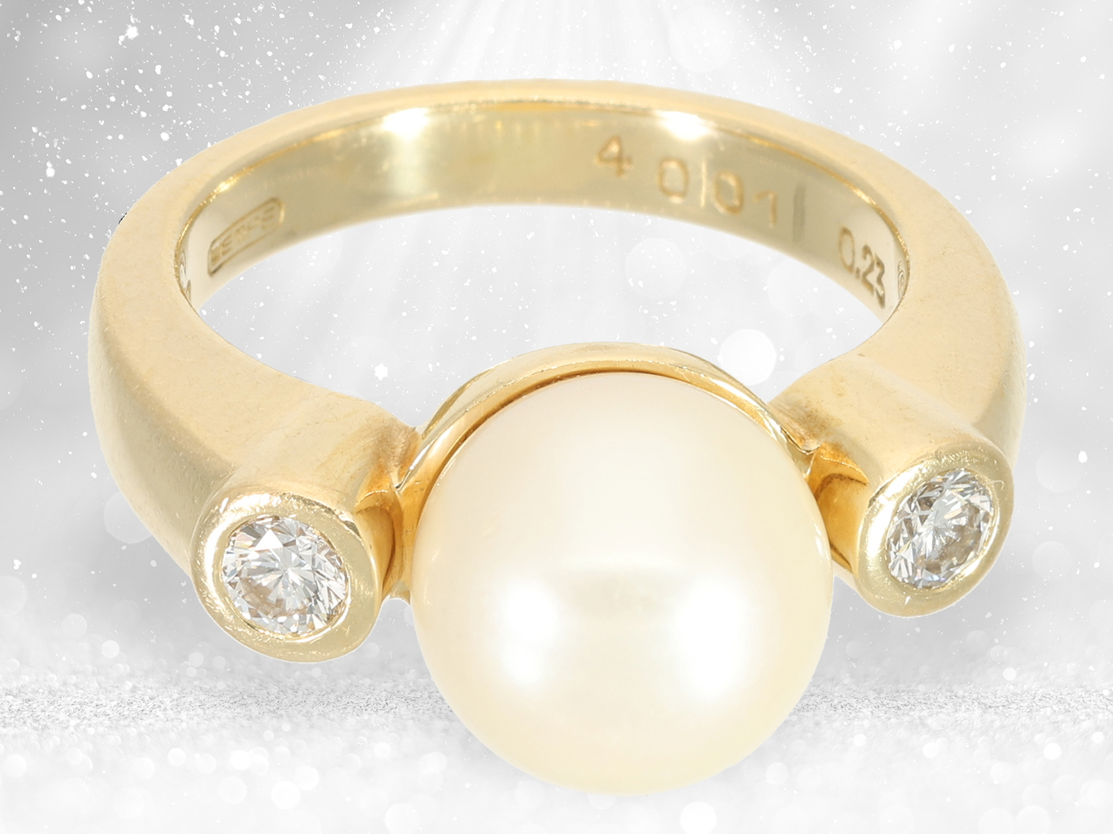 Ring: solid gold jewellery ring with fine pearl and brilliant-cut diamonds, Wempe brand jewellery - Image 3 of 4