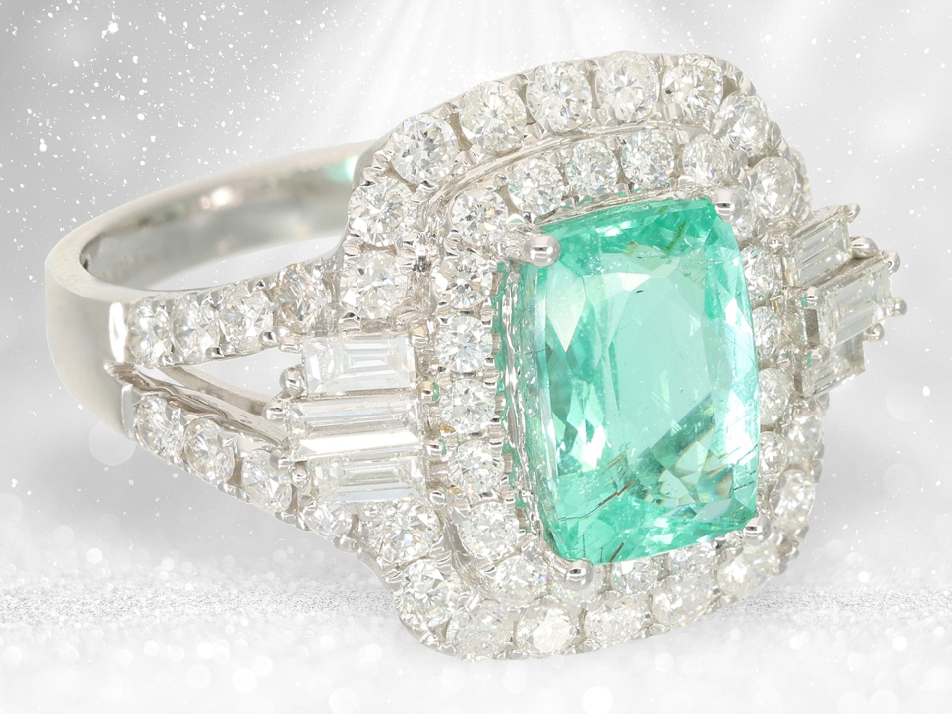 Ring: very high quality goldsmith's ring with Paraiba tourmaline and abundant diamonds - Image 3 of 4