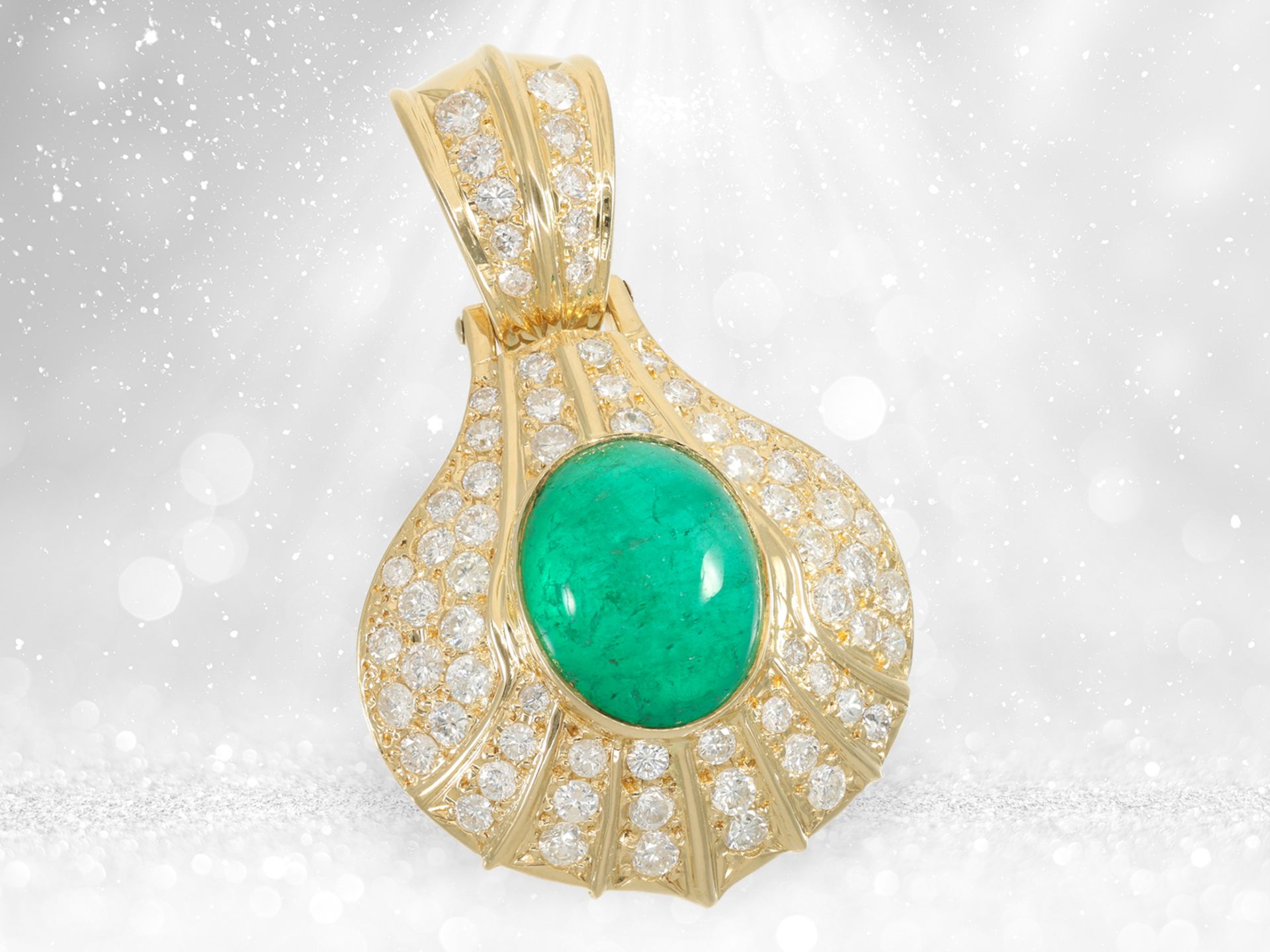 Pendant: lavish goldsmith's pendant with emerald and brilliant-cut diamonds, approx. 10ct - Image 3 of 5