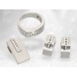 Ohrringe/Ring/Anhänger: modernes weißgoldenes Designer-Schmuck-Set mit Brillanten