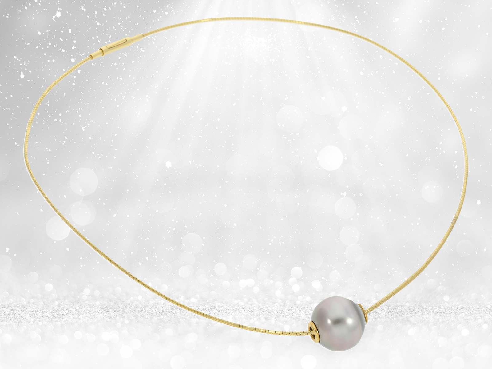 Modern, very noble goldsmith necklace with diamonds and a Tahiti cultured pearl, 18K gold handcrafte - Image 3 of 6