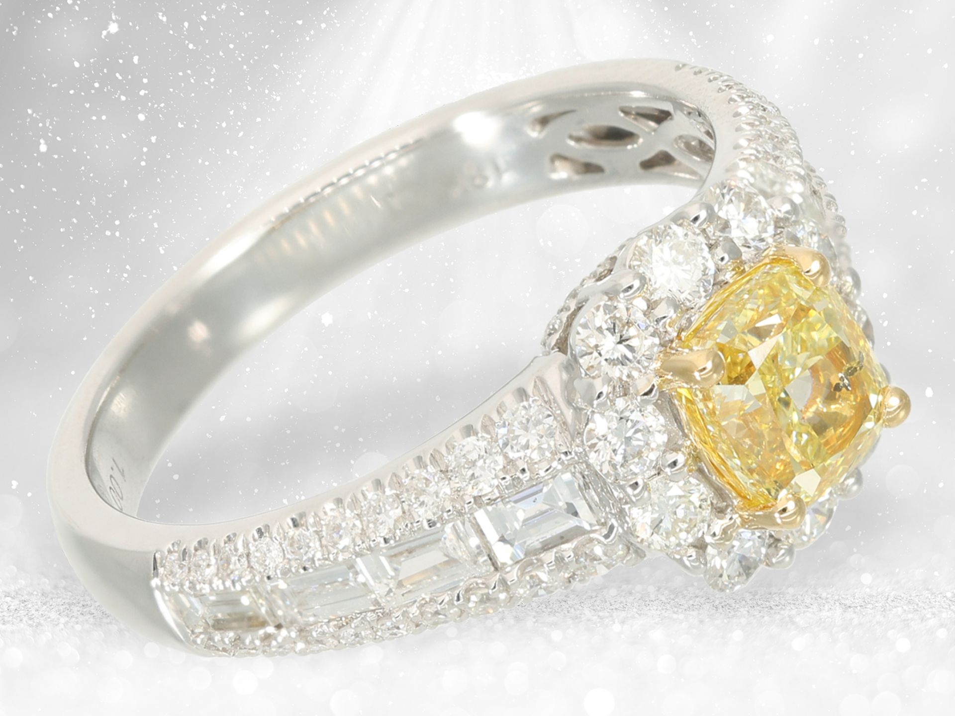 Ring: elaborately designed diamond ring, centre stone Fancy Yellow 1ct, GIA certificate - Image 3 of 4