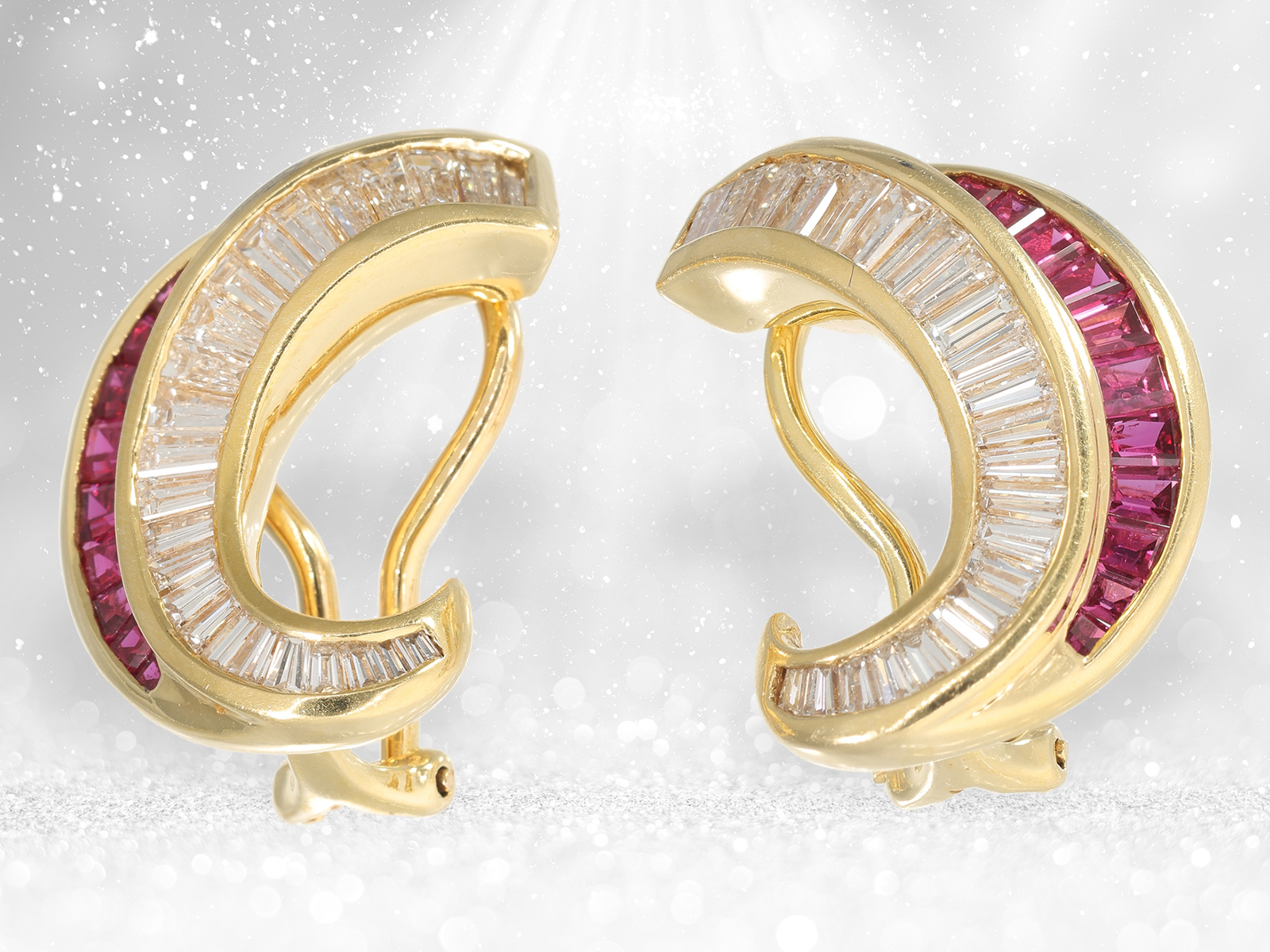 Earrings: highly refined goldsmith earrings with rubies and diamonds - Image 2 of 4