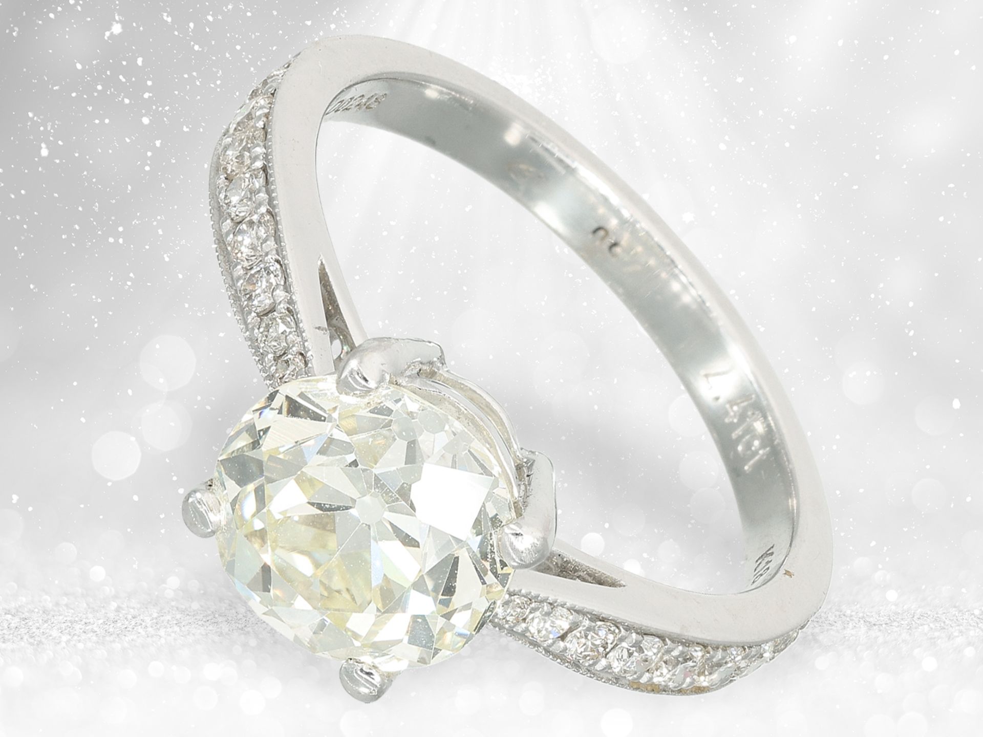 Ring: very fine diamond ring, centre stone a fine Old European cut diamond of 2.41ct - Image 3 of 5