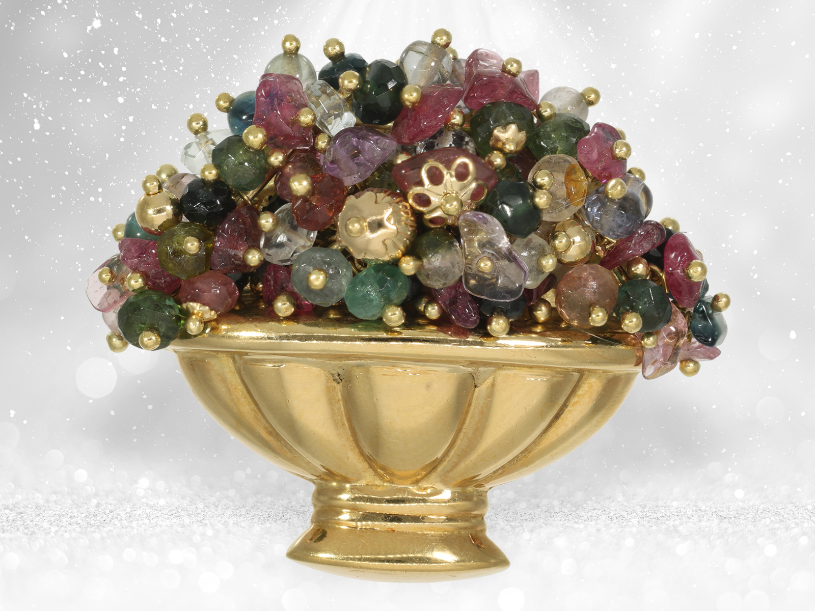 Brooch: elaborate vintage goldsmith's work "flower basket" - Image 2 of 4