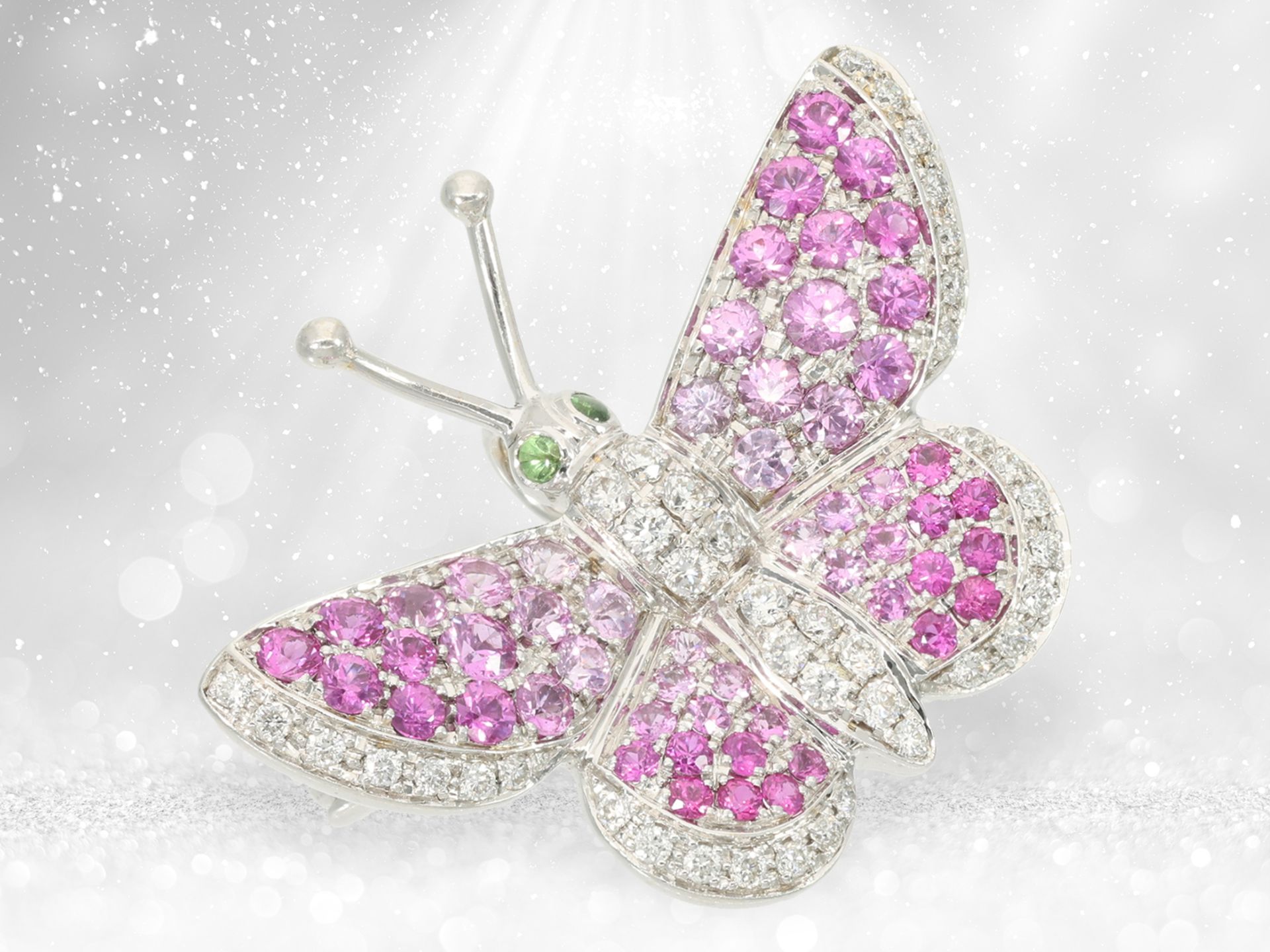 Pendant/brooch: highly refined goldsmith's pendant by Wempe "Butterfly", pink sapphires and diamonds - Image 5 of 5