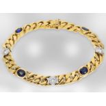 Massives Goldschmiede-Panzerarmband mit Saphir-/Brillantbesatz, ca. 4,87ct, signiert Handarbeit, Hof