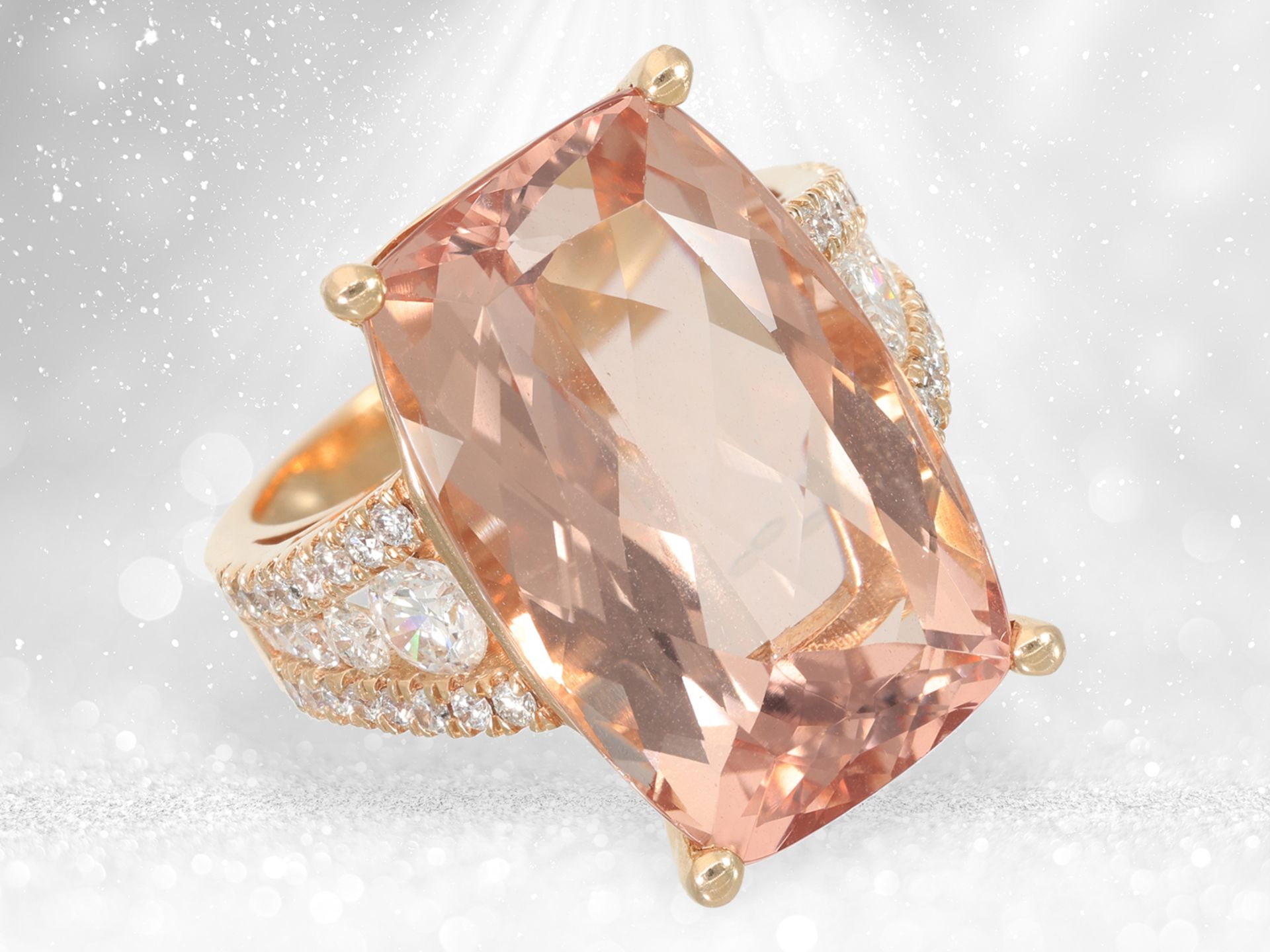 Ring: modern, very fine pink gold ring with 20ct morganite in top quality, like new - Image 3 of 6