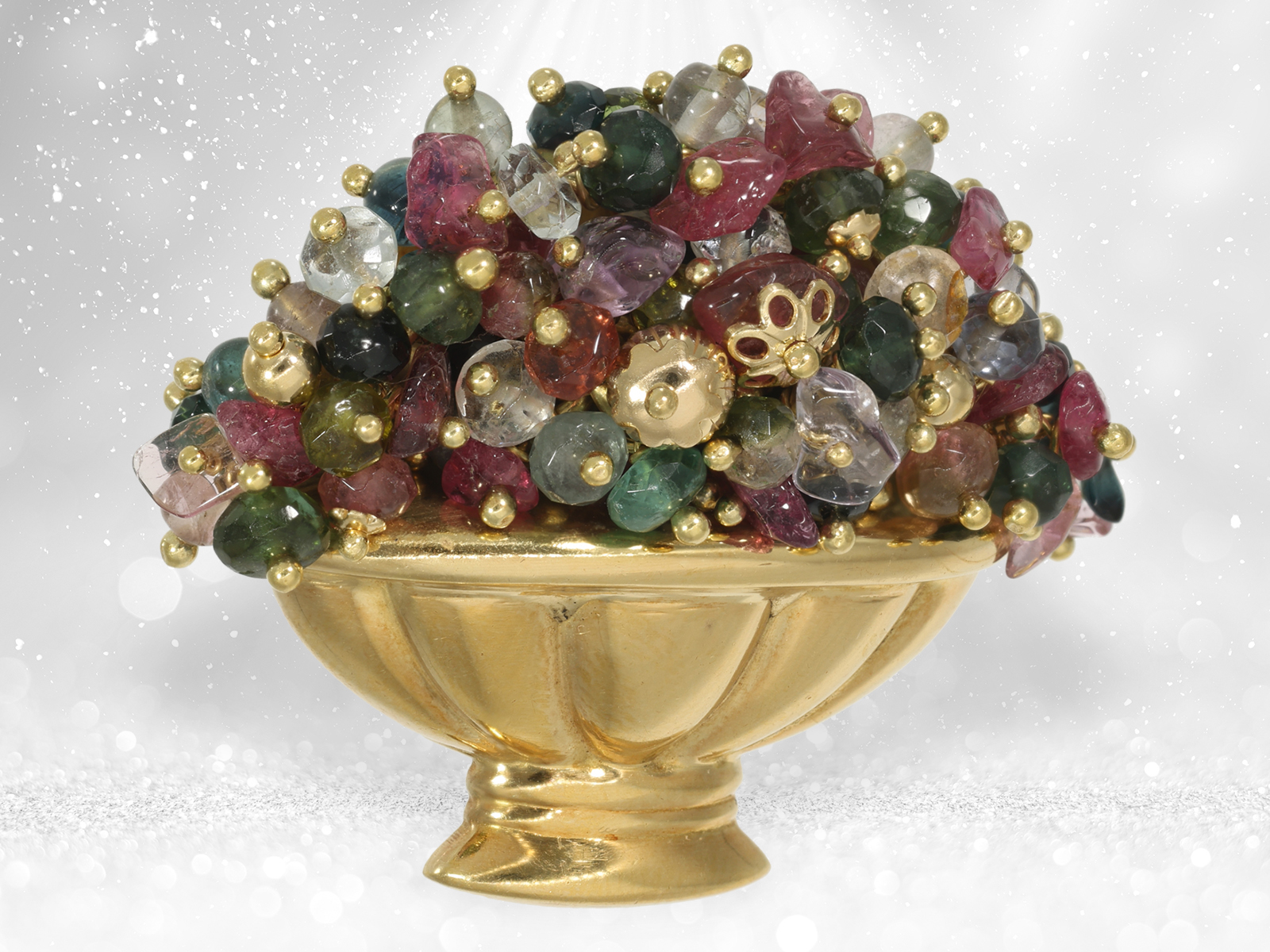 Brooch: elaborate vintage goldsmith's work "flower basket" - Image 3 of 4