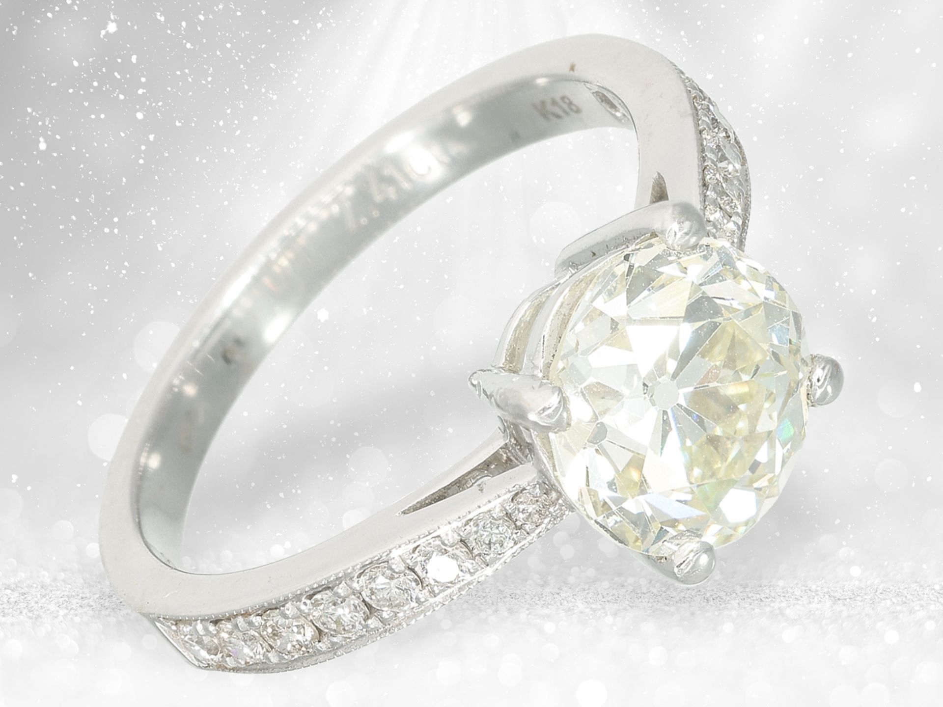 Ring: very fine diamond ring, centre stone a fine Old European cut diamond of 2.41ct - Image 4 of 5