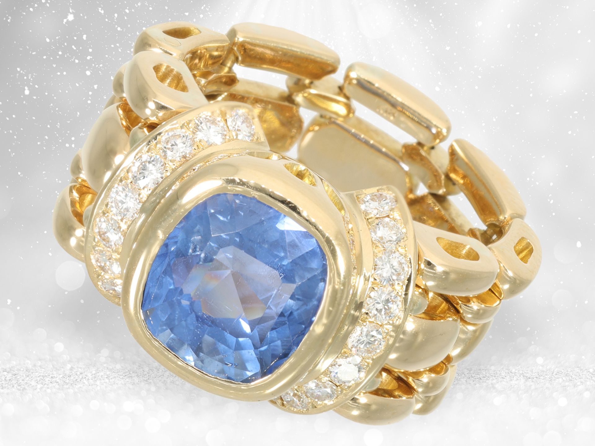 Ring: very high quality vintage chain ring, possibly Chopard, fine Ceylon sapphire of 4.16ct - Image 2 of 4