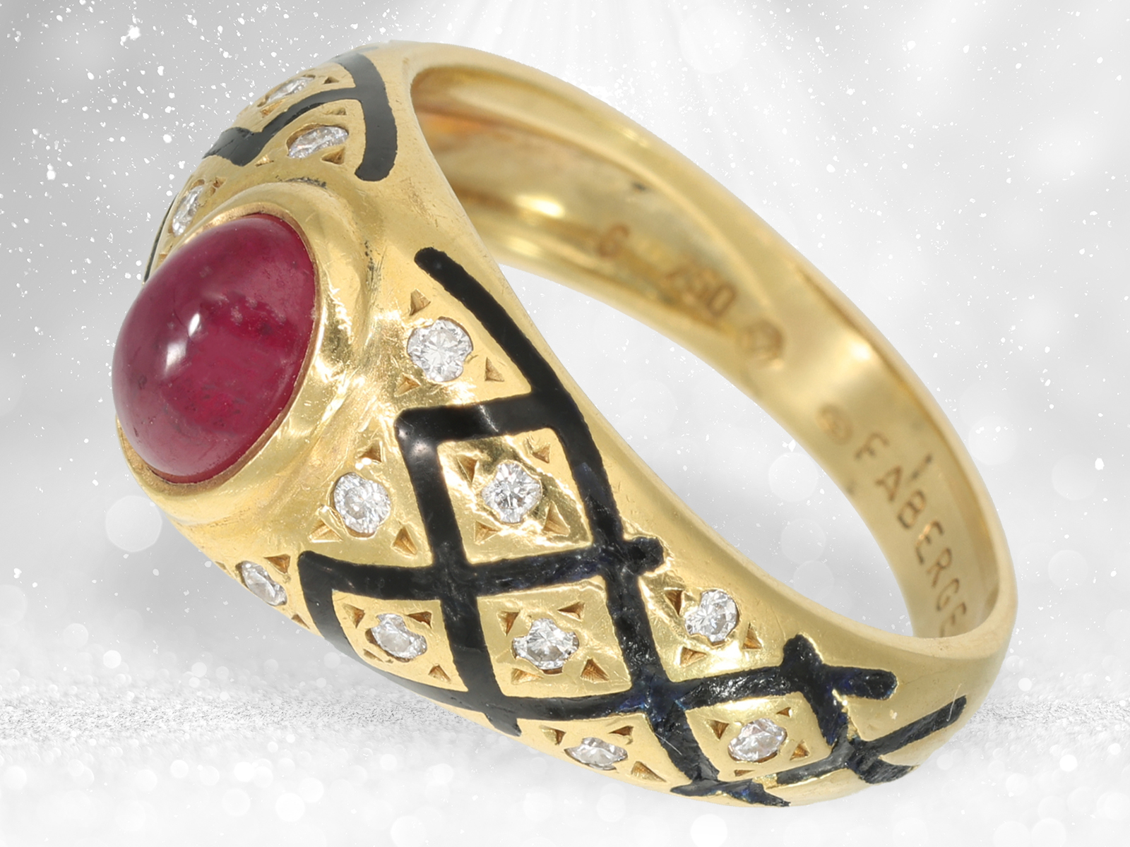 Rare vintage ruby/brilliant-cut diamond ring, FABERGÉ JEWELLERY by VICTOR MAYER - Image 2 of 5