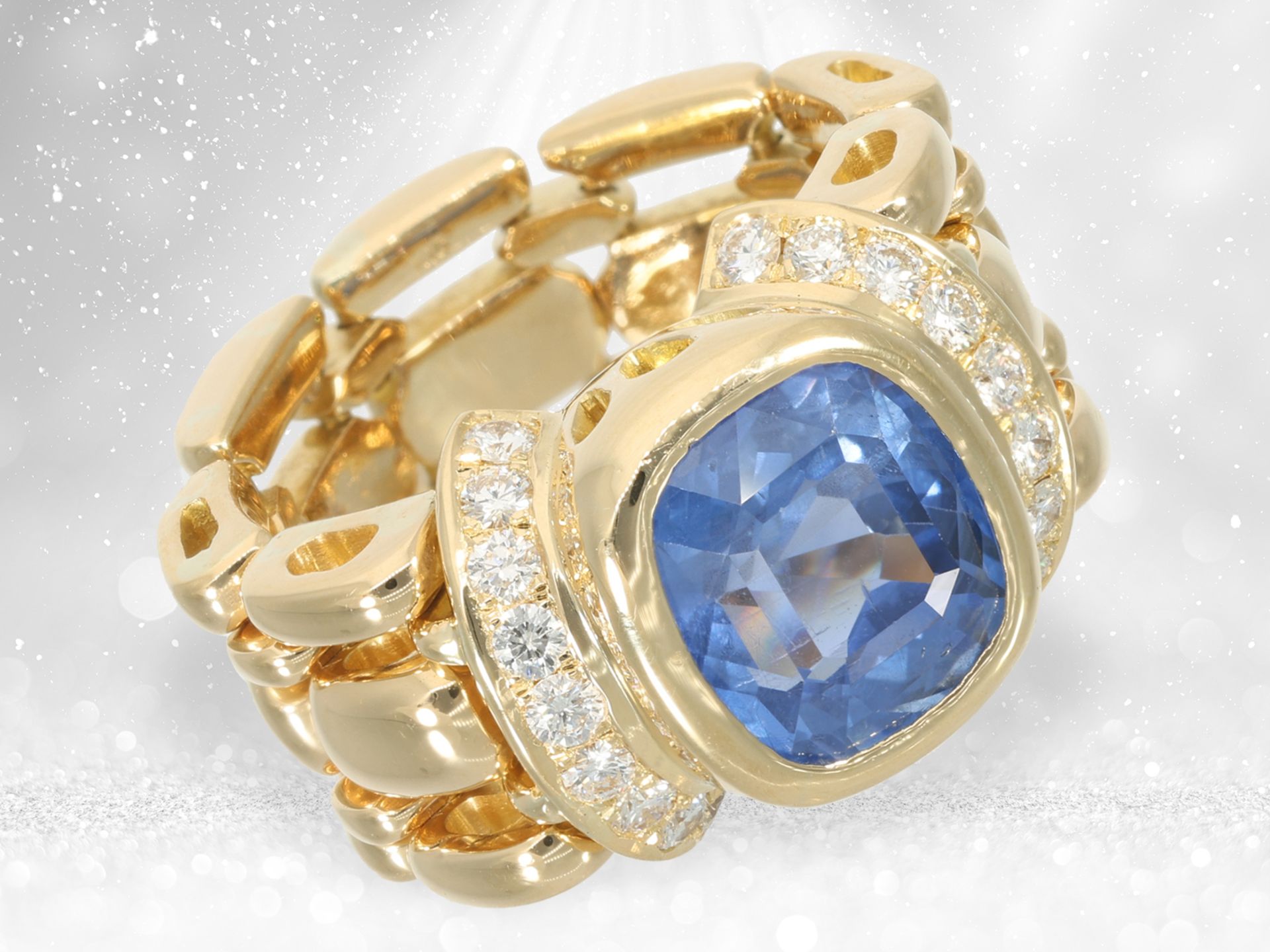 Ring: very high quality vintage chain ring, possibly Chopard, fine Ceylon sapphire of 4.16ct - Image 3 of 4