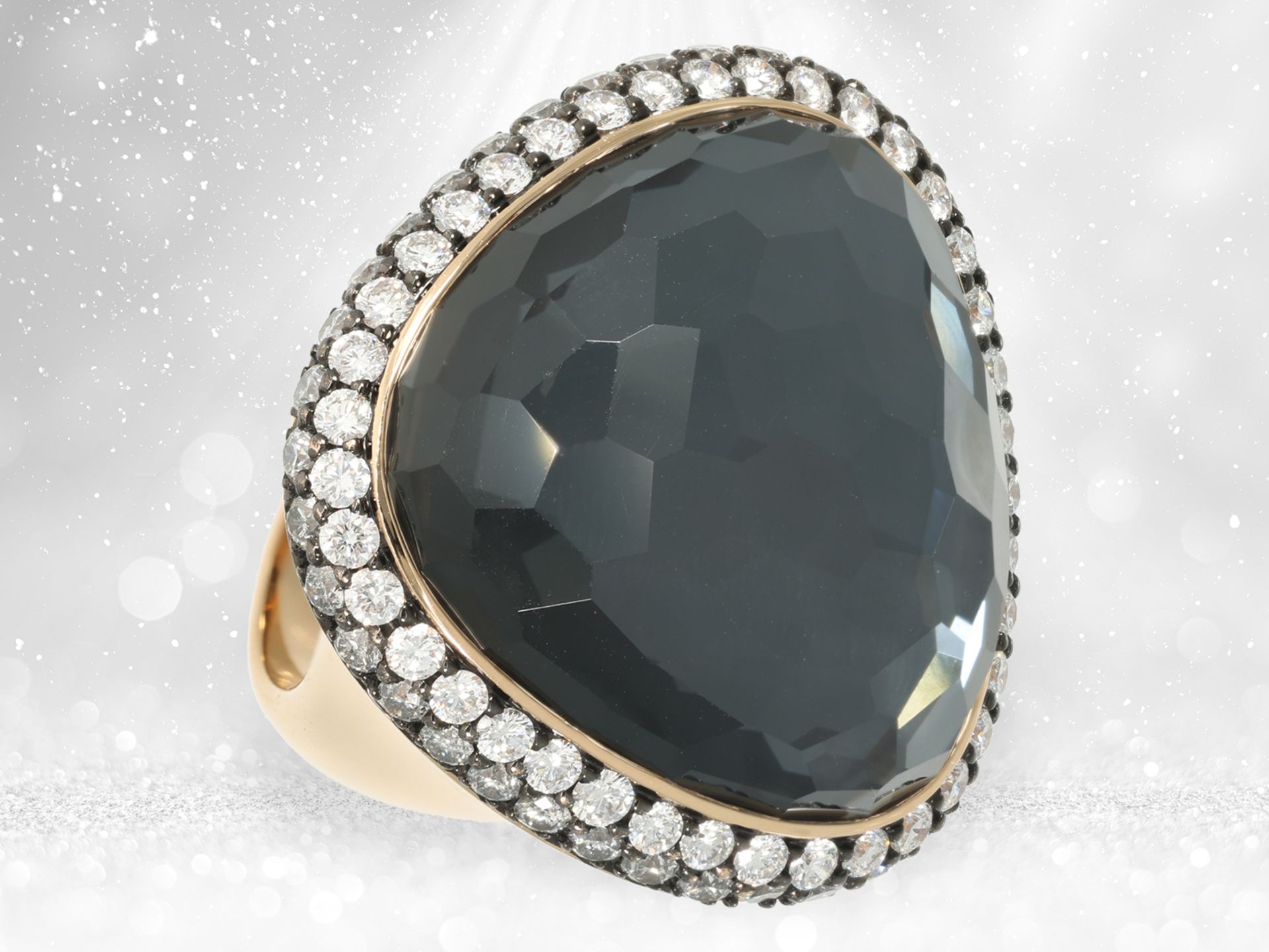 Expensive designer cocktail ring with abundant brilliant-cut diamonds and a quartz, handmade Brahmfe - Image 6 of 8