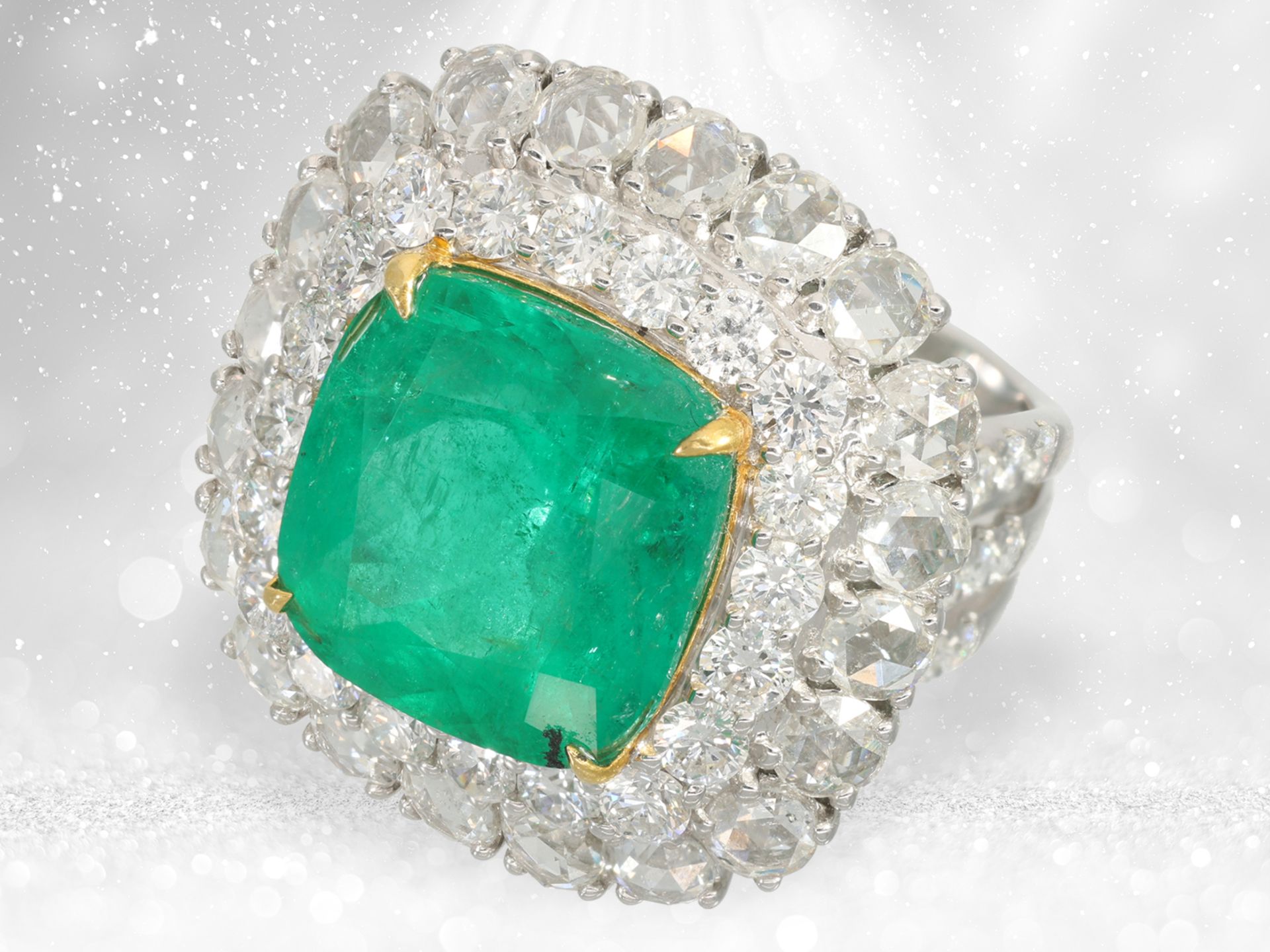 Ring: extremely high quality emerald ring, 11.32ct "Colombia - CE Insignificant", GRS report
