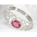 Ring: exceptional goldsmith's work in platinum, fine ruby/diamond setting "cocktail ring"